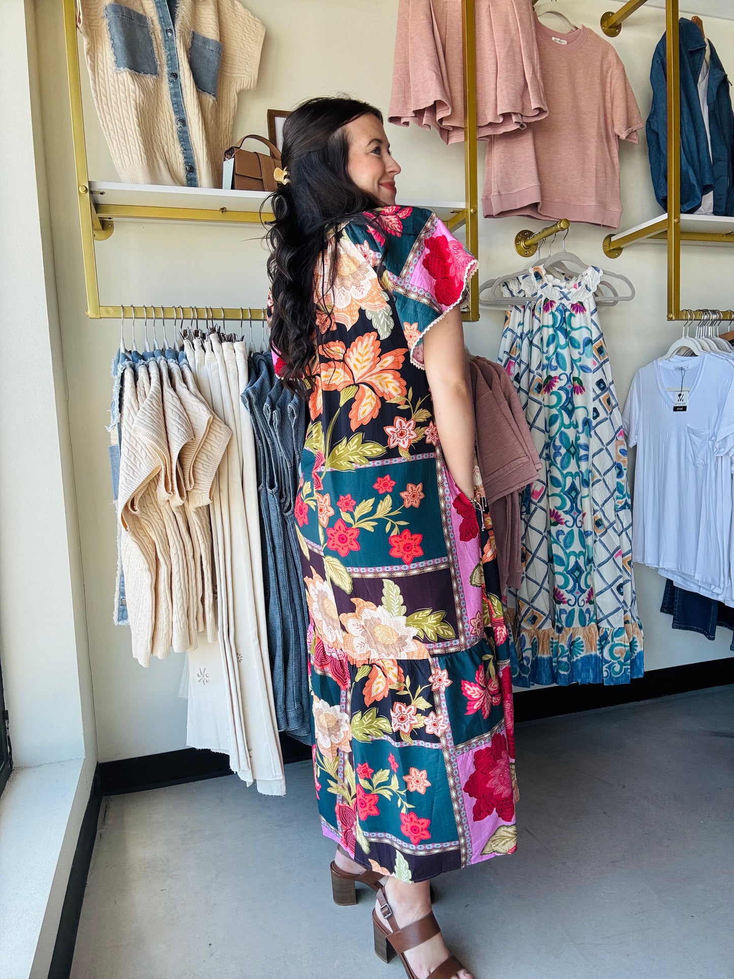 Pink Mix Tie Front Maxi Dress