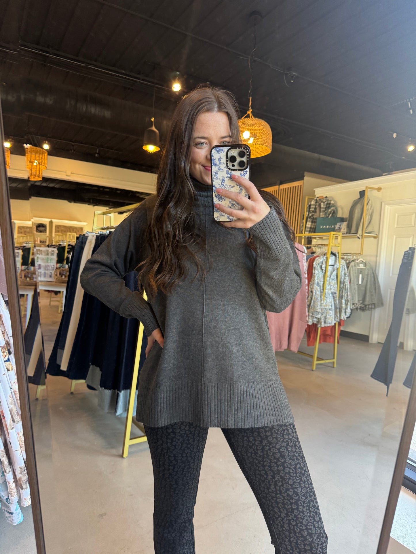 Drop Shoulder Charcoal Turtleneck