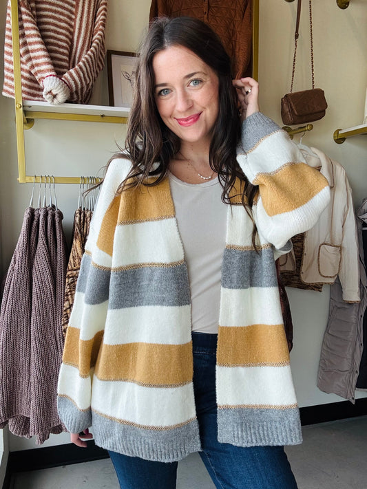 Grey & Mustard Stripe Cardigan