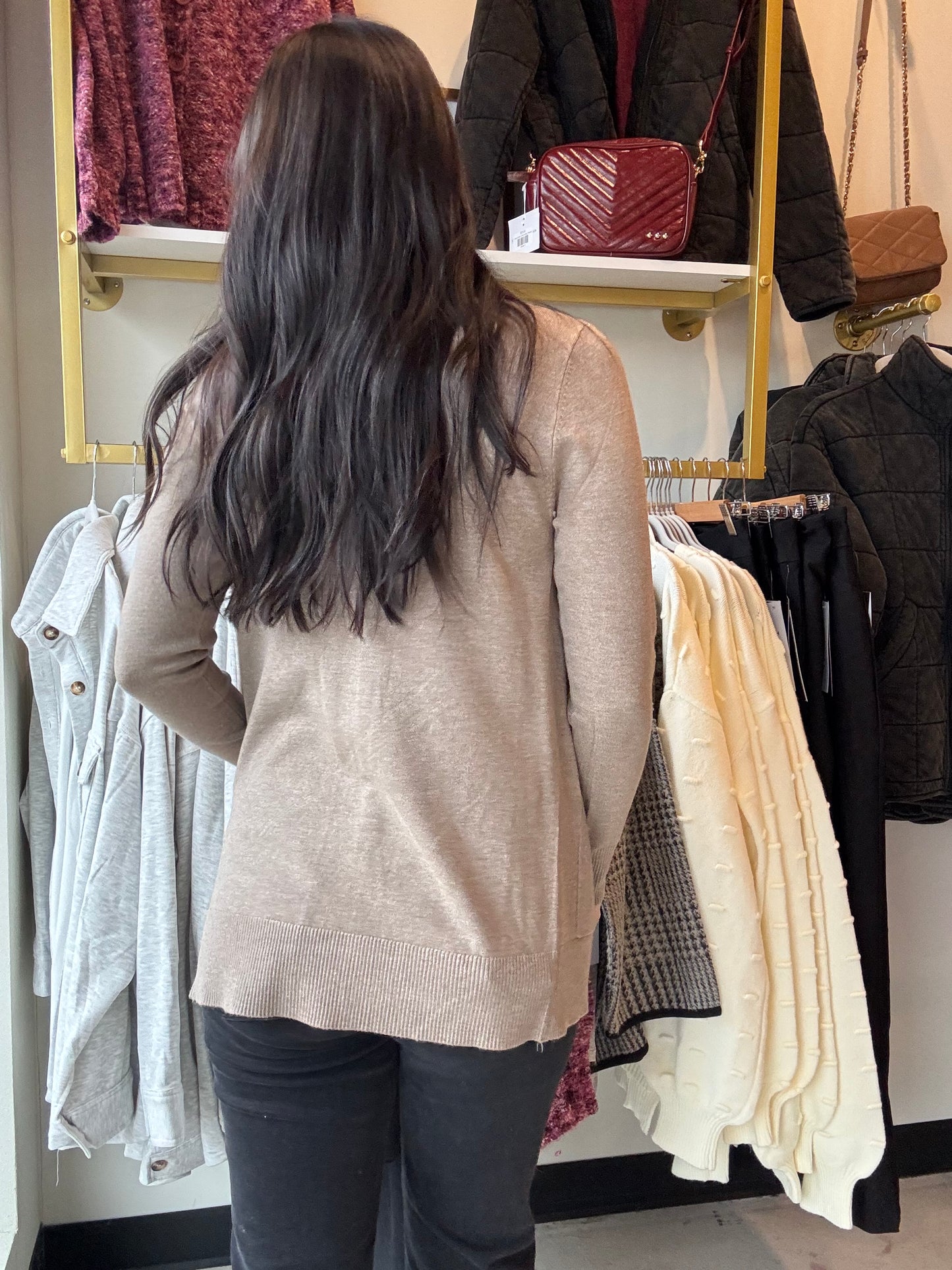 Camel Open Front Cardigan