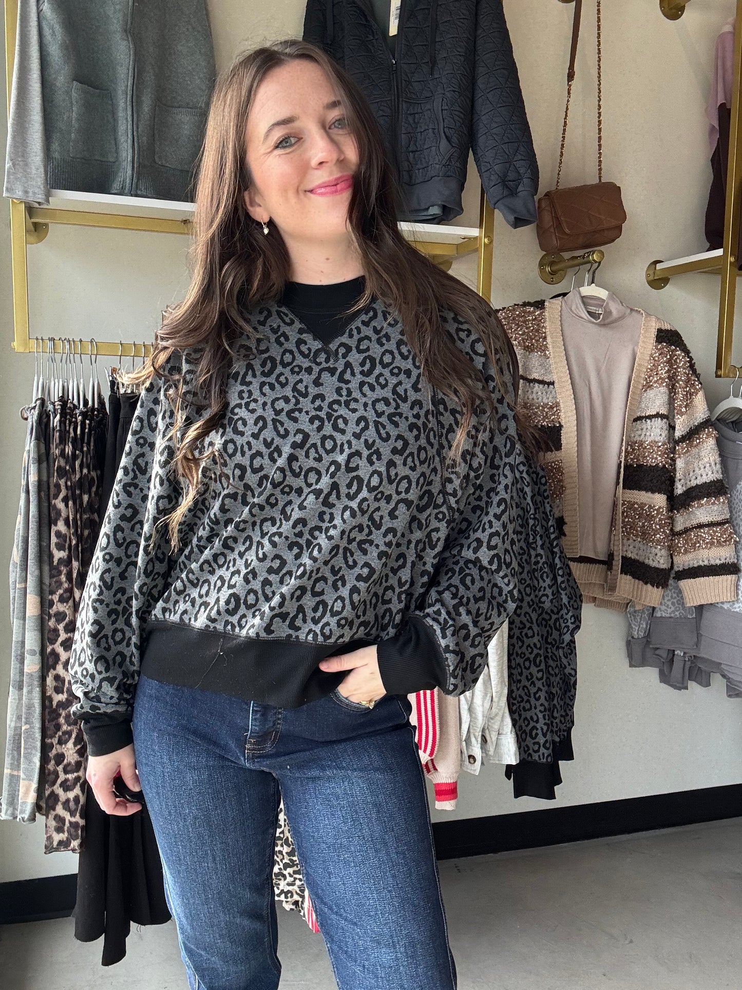 Charcoal Leopard Crewneck Sweatshirt