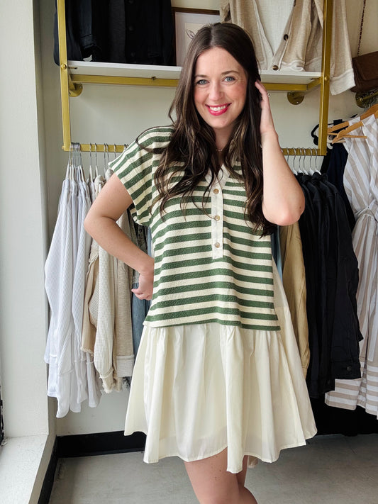 Olive Striped Collar Dress
