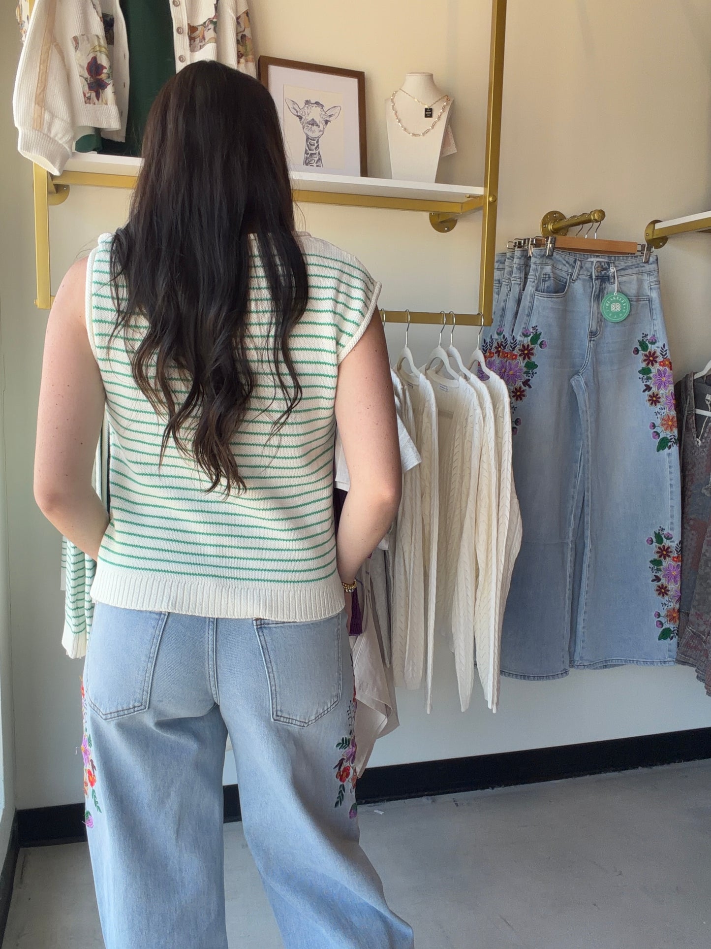 Ivory & Green Stripe Sweater Vest