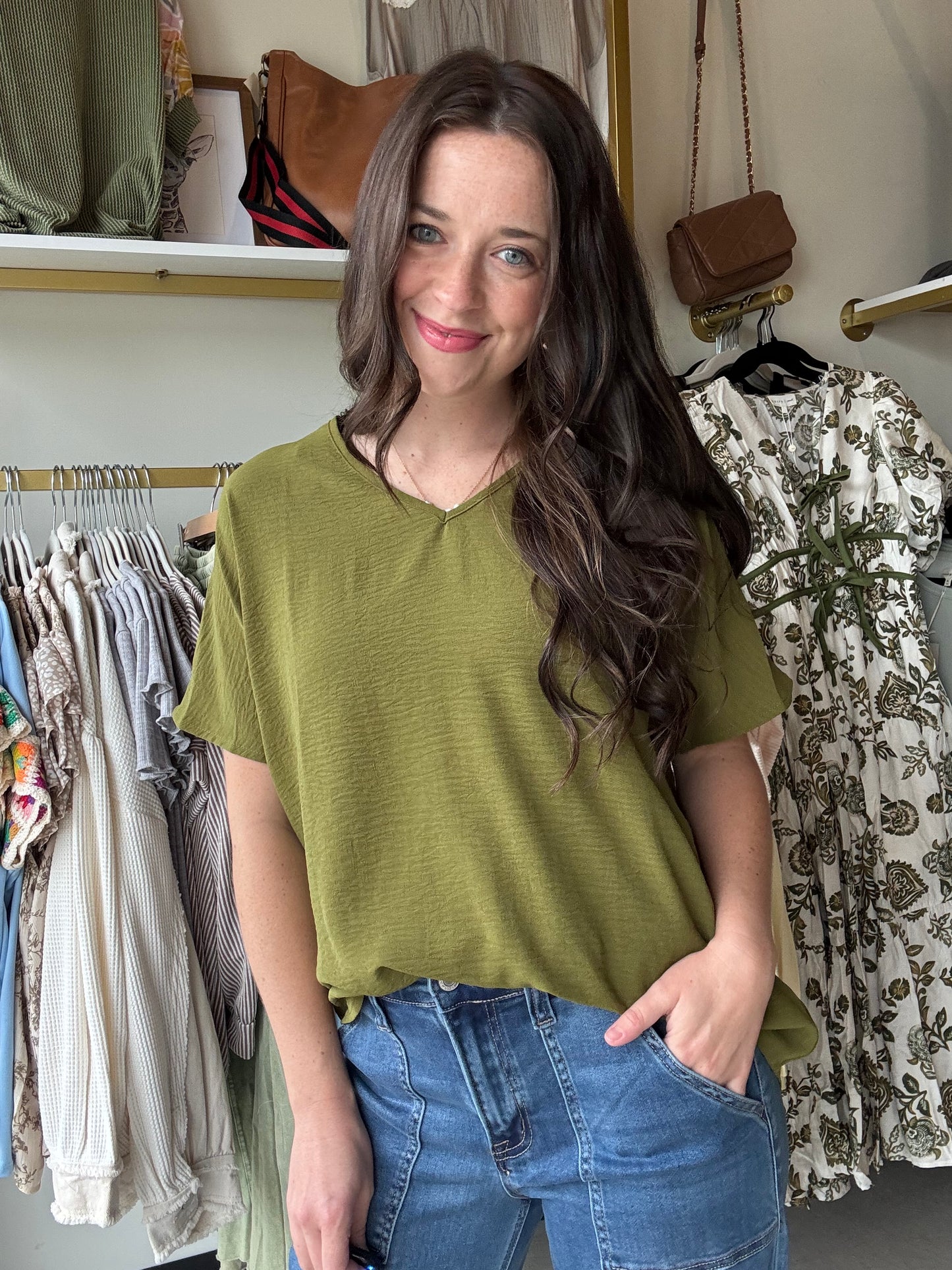 Olive Woven Short Sleeve