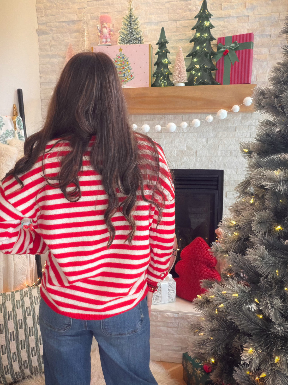 Red Striped Sweater Cardigan