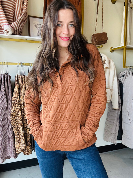 Rust Geometric Snap Pullover