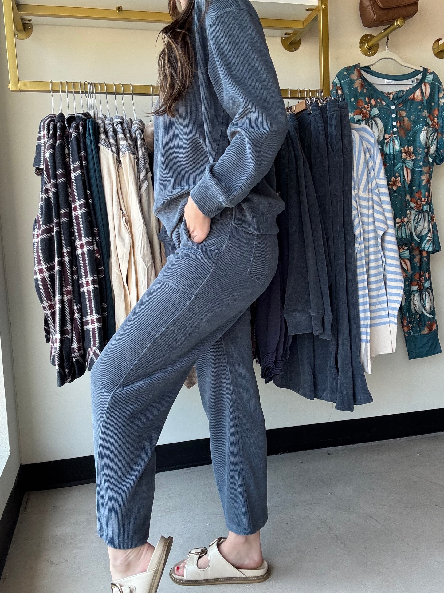 Denim Corduroy Cropped Pants