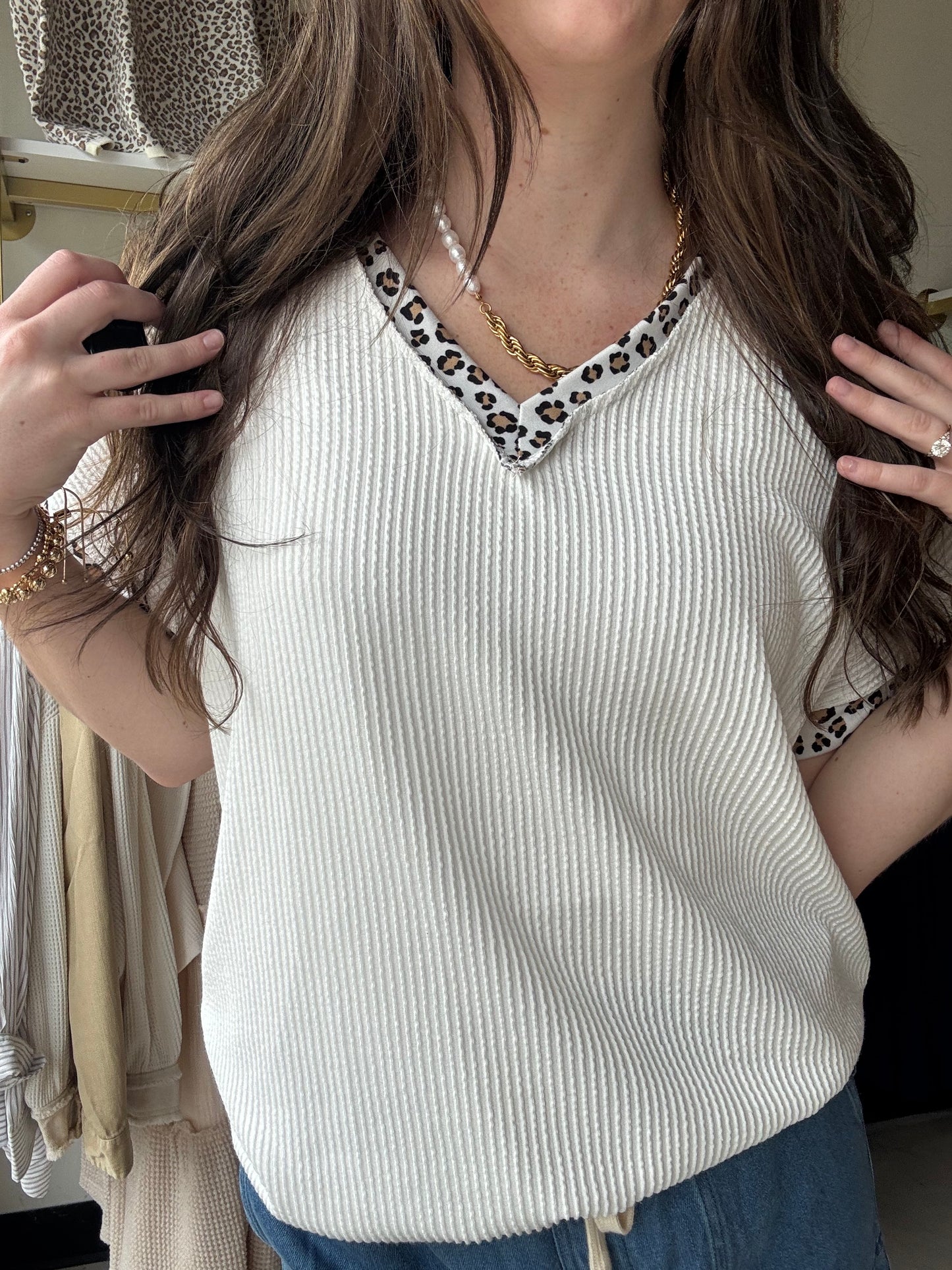 Not Over You Leopard Trim Top