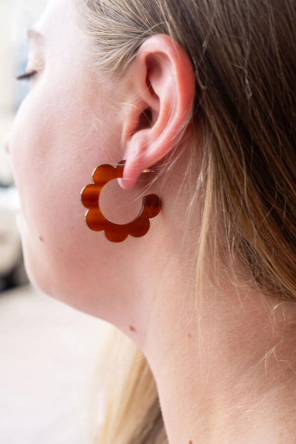 Walnut Flora Hoop Earrings