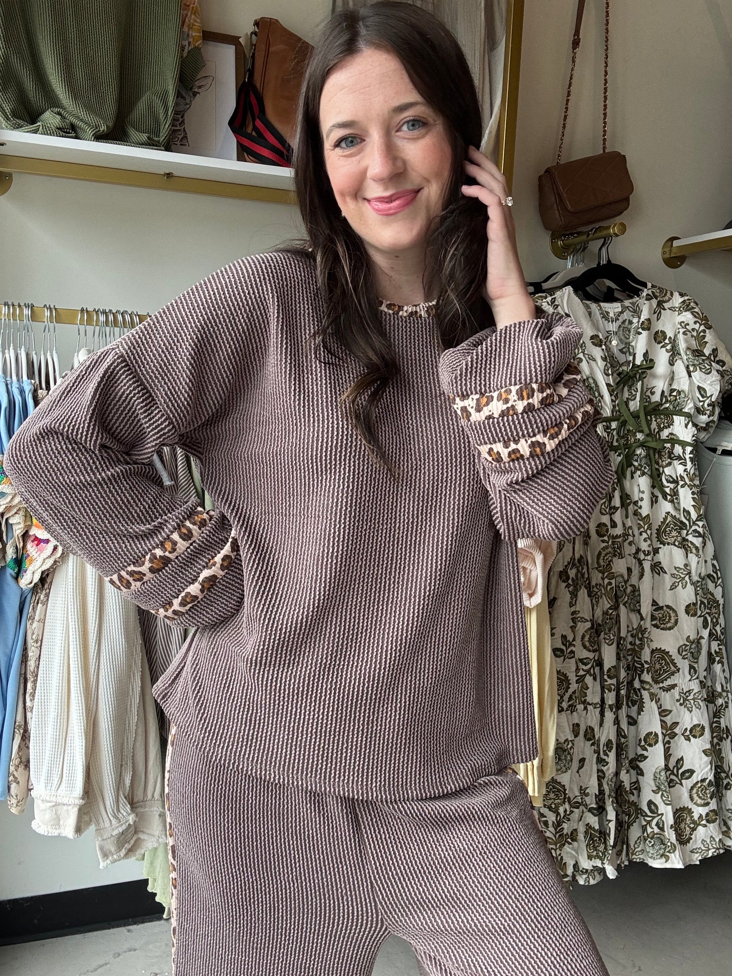 Peppercorn Leopard Accent Pullover