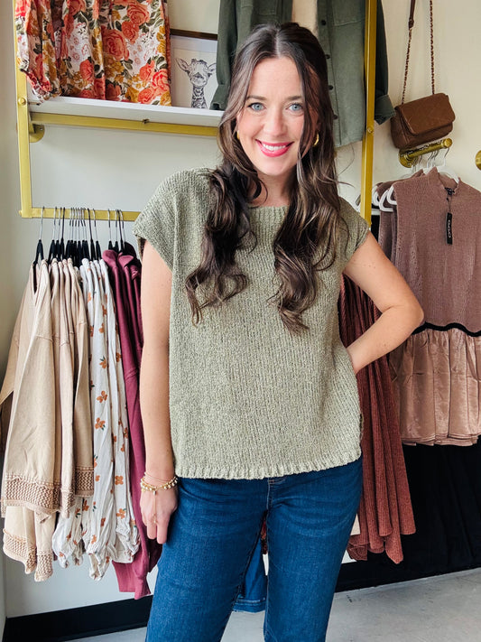 Olive Wide Neck Sleeveless Sweater