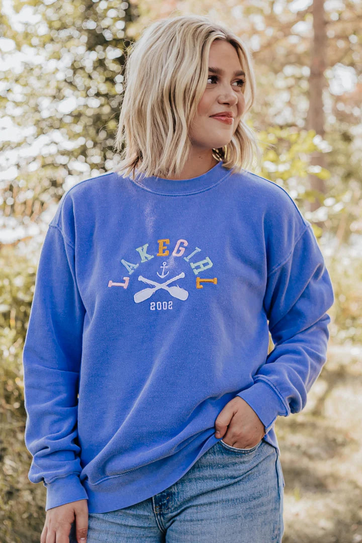 Peri Blue Anchor Fleece Crewneck- Lakegirl