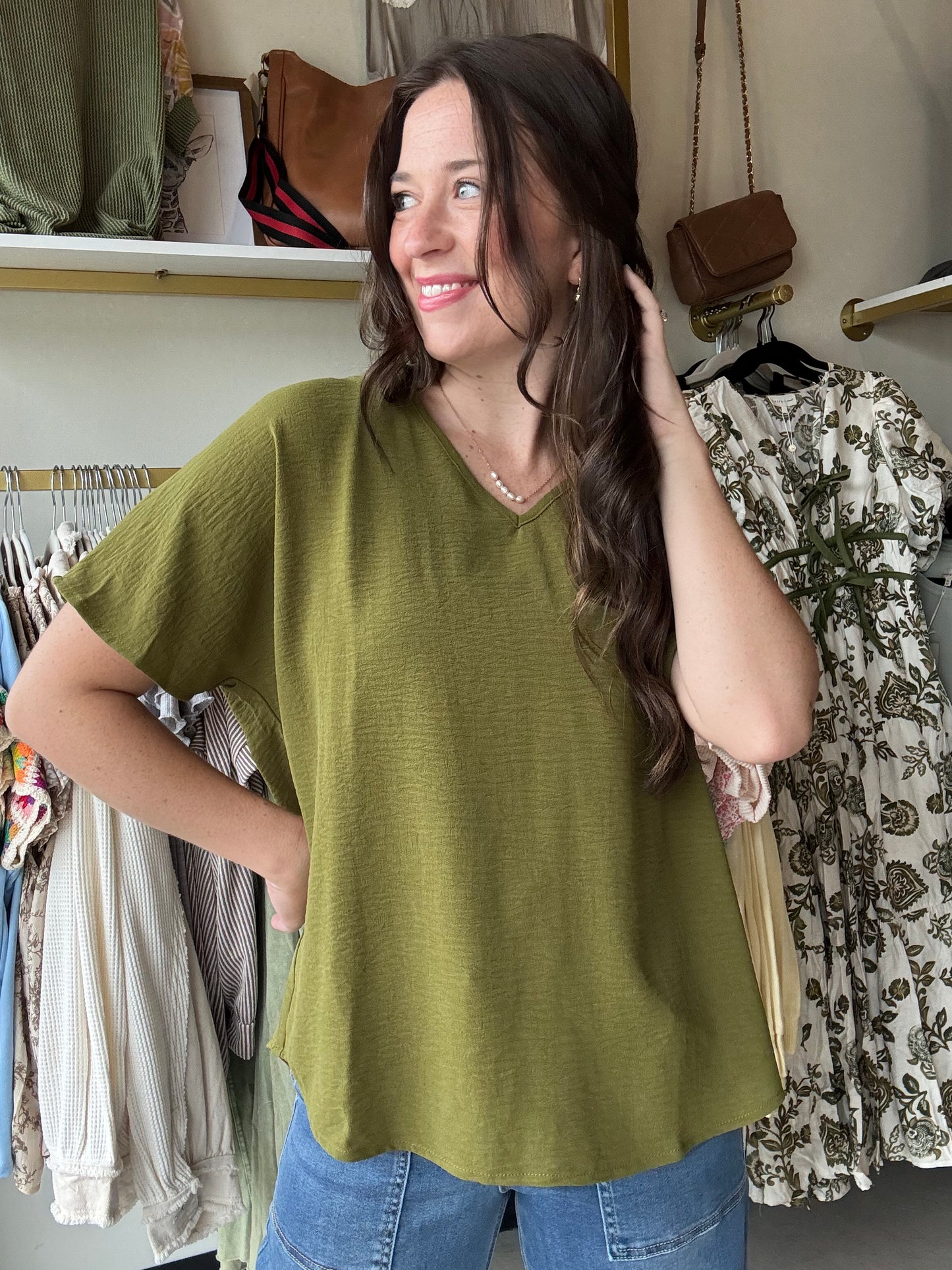 Olive Woven Short Sleeve