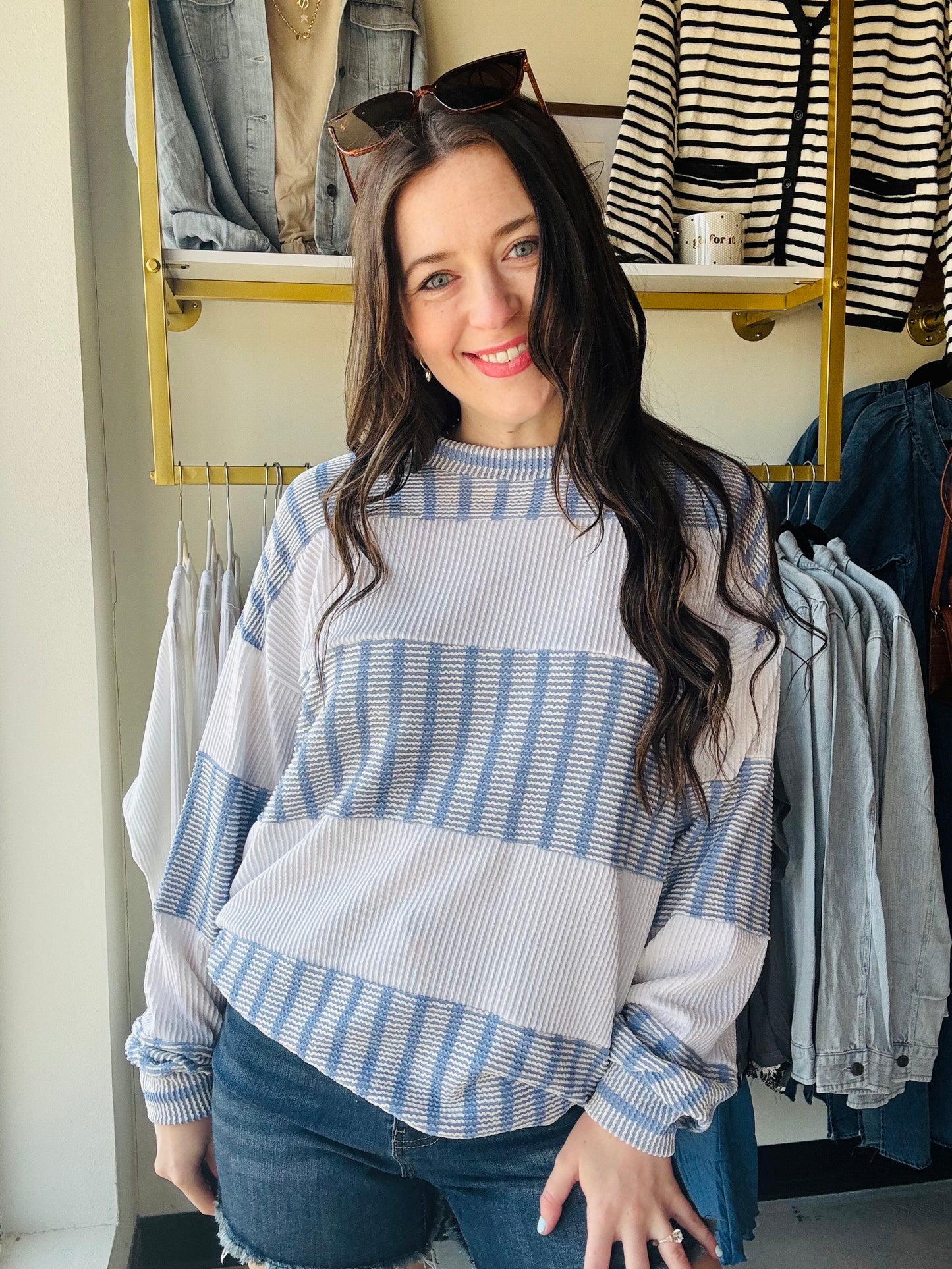Denim Blue Striped Pullover