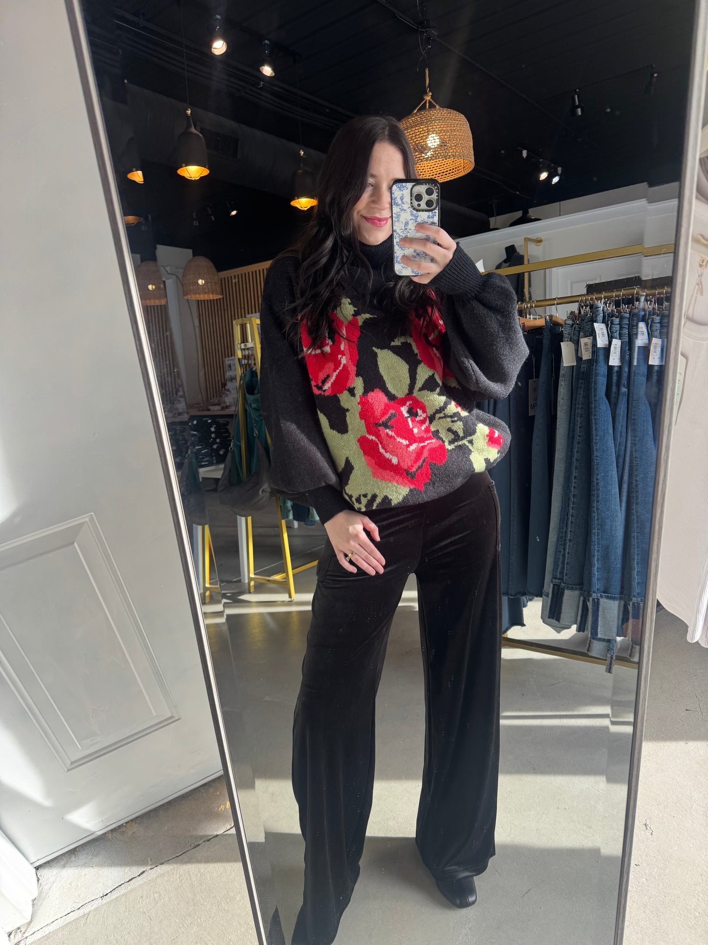 Rose Turtleneck Jacquard Sweater