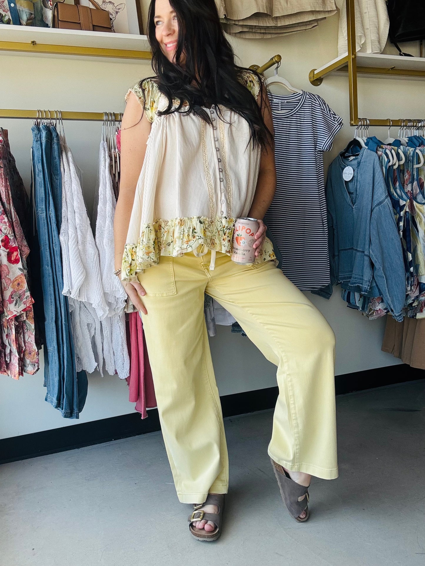 Yellow Accent Trim V Neck Tank