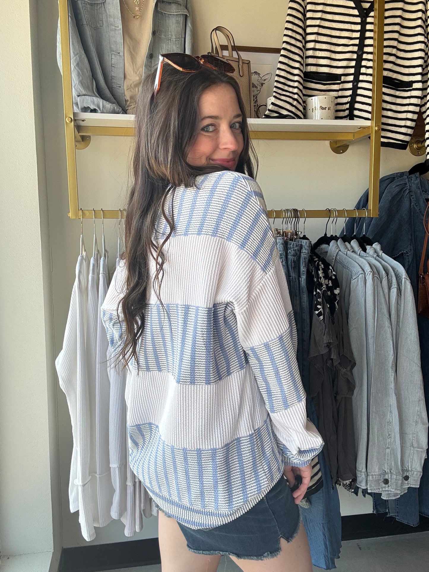 Denim Blue Striped Pullover