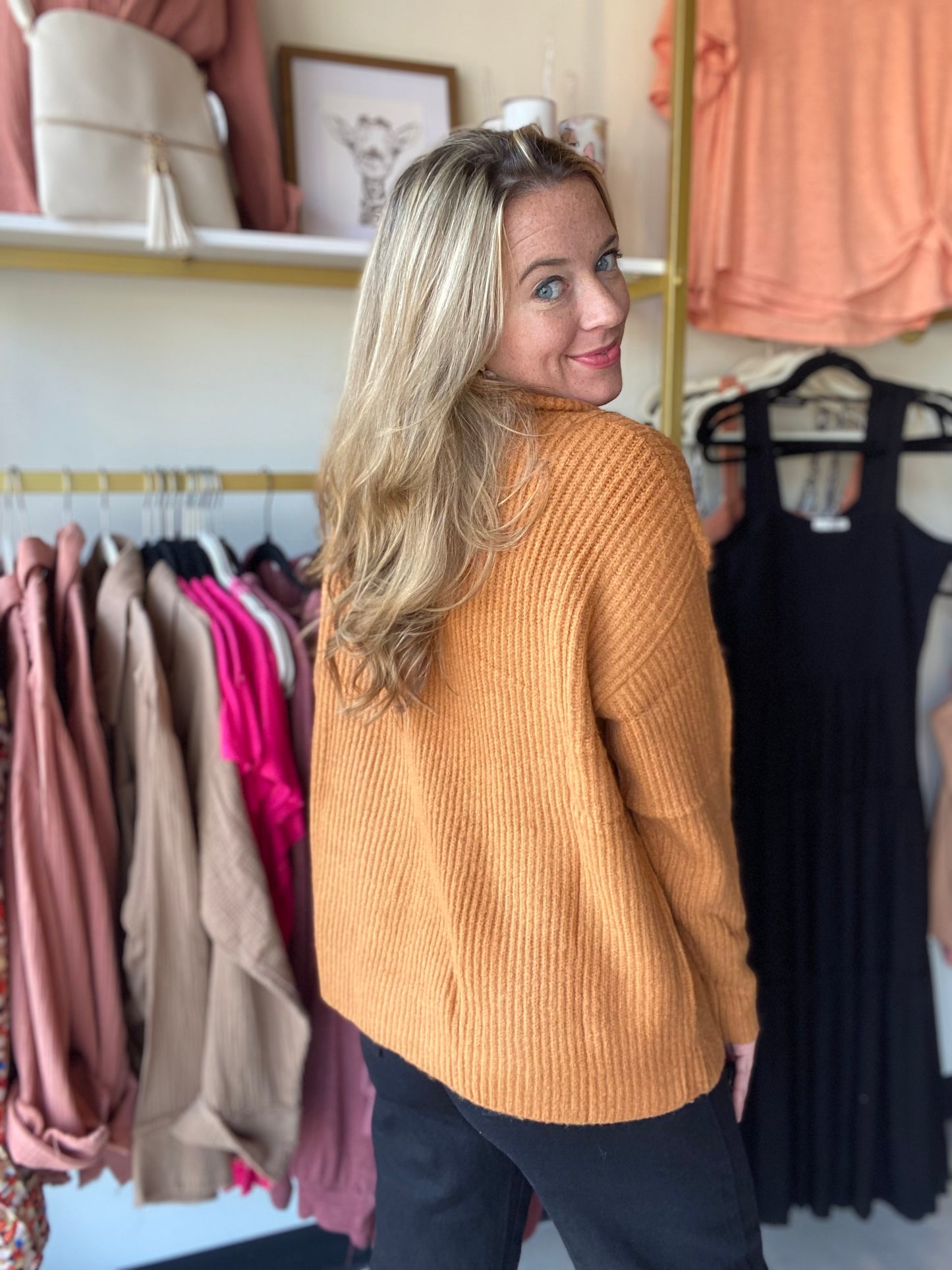 Brown Quarter Zip Knitted Sweater