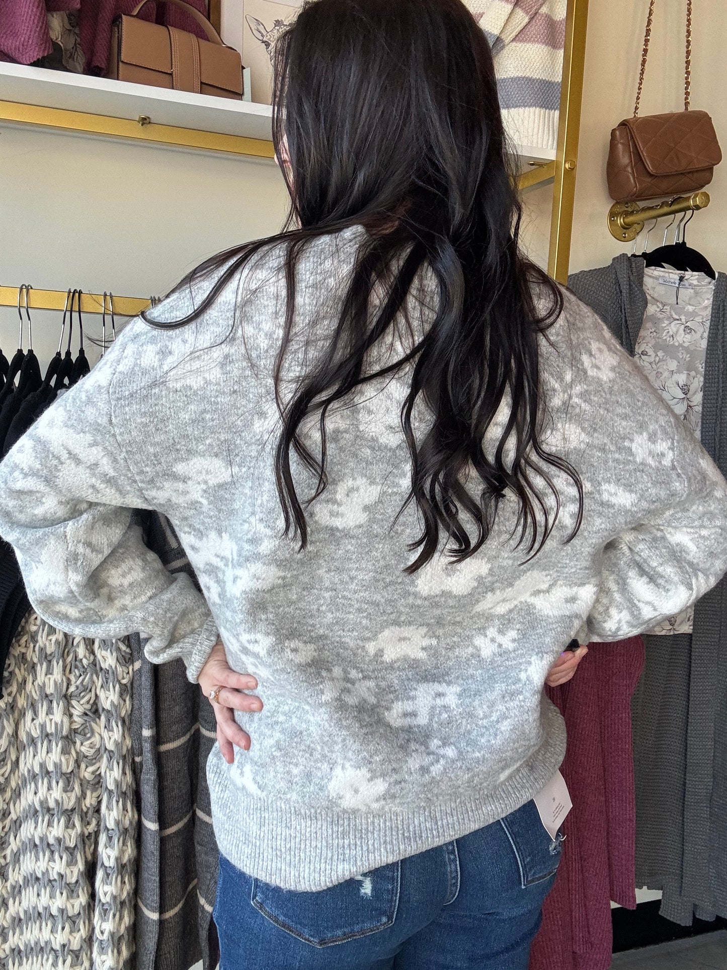 Grey Floral Abstract Sweater