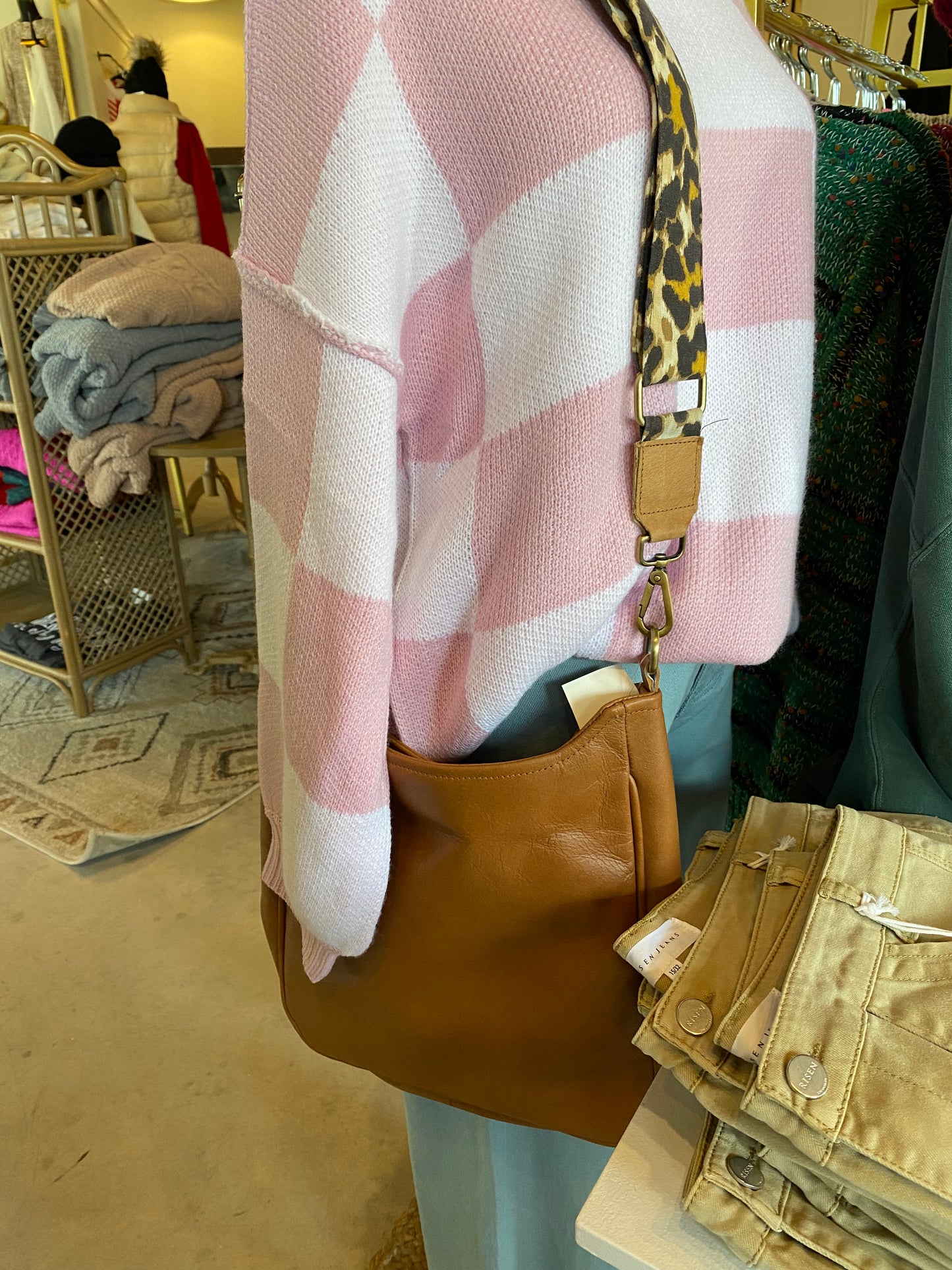 Genuine Leather Crossbody- leopard strap