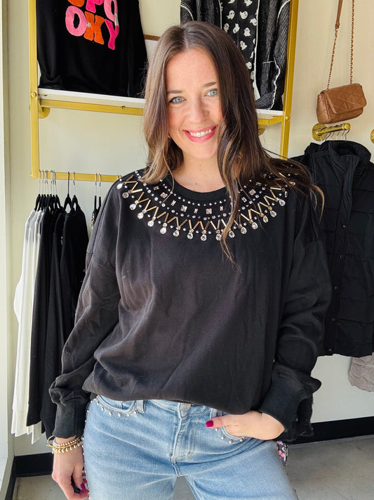 Embellished Black Pullover