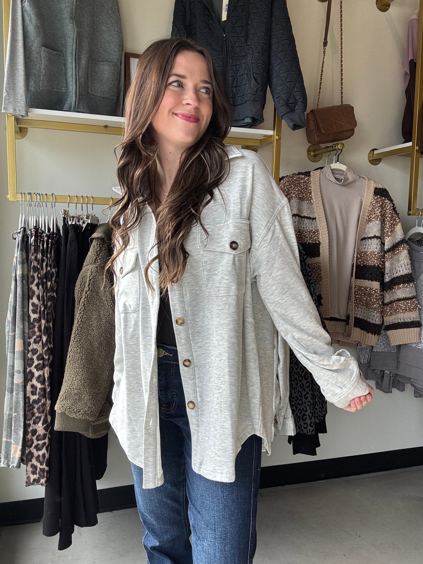 Gray Oversized Fleece Lined Shacket