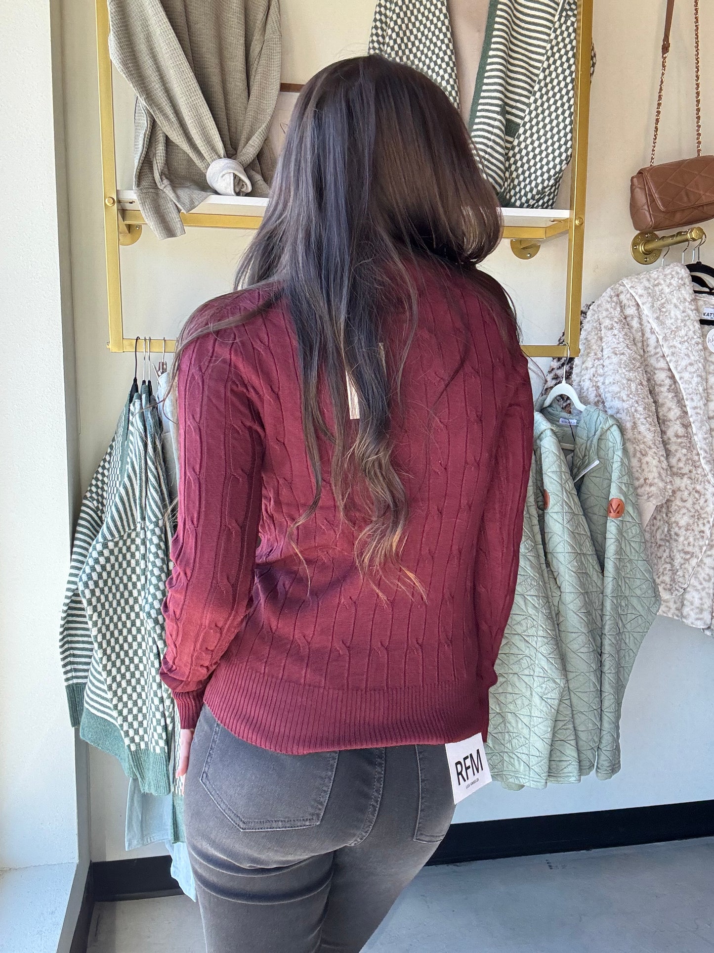 Burgundy Cable Knit Crewneck