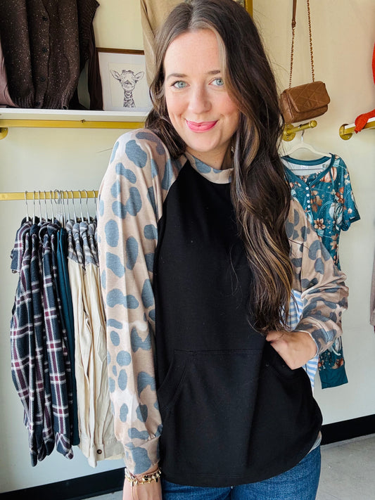Leopard Sleeve Contrast Top