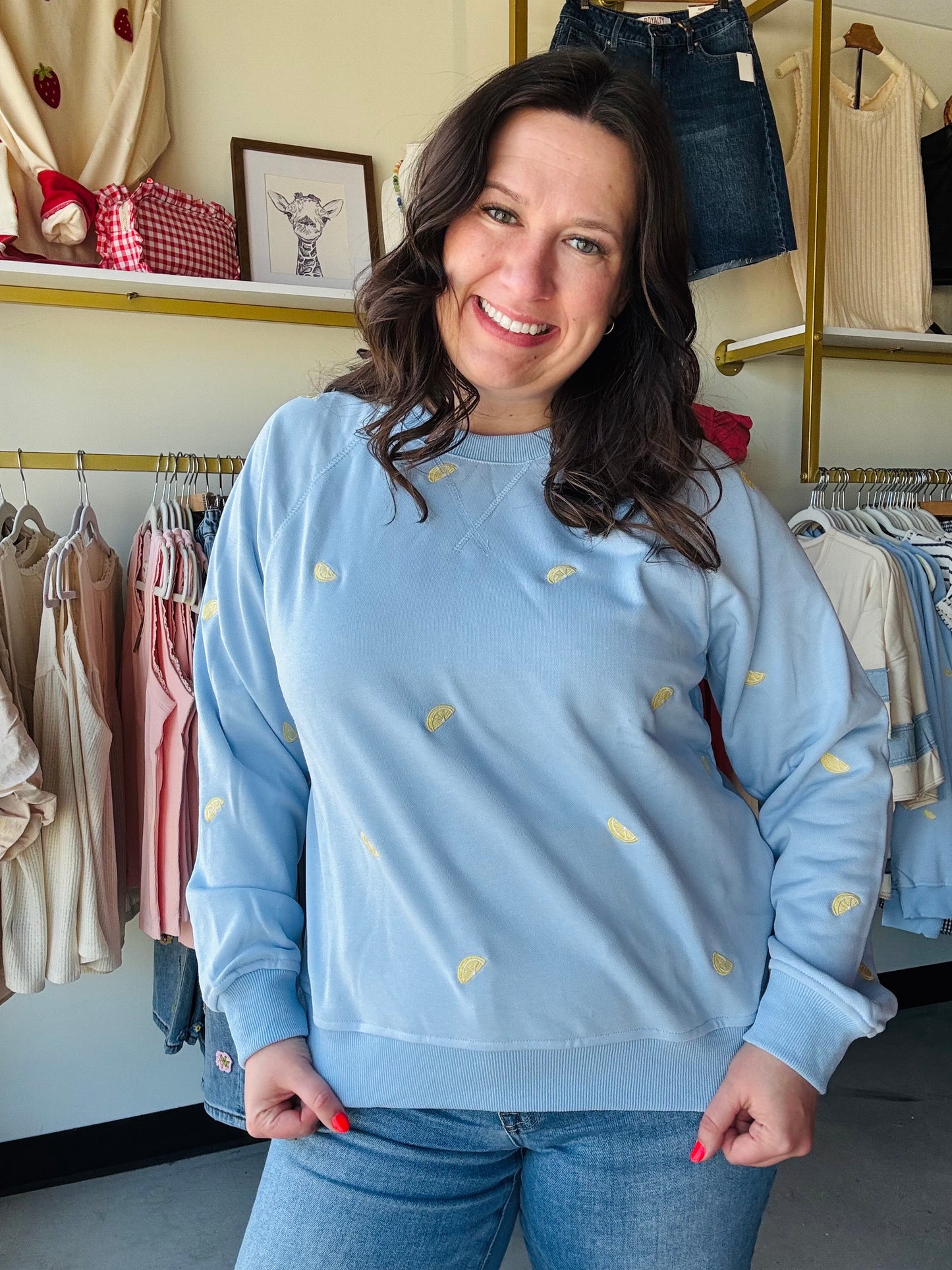 Lemon Embroidered Crewneck Pullover