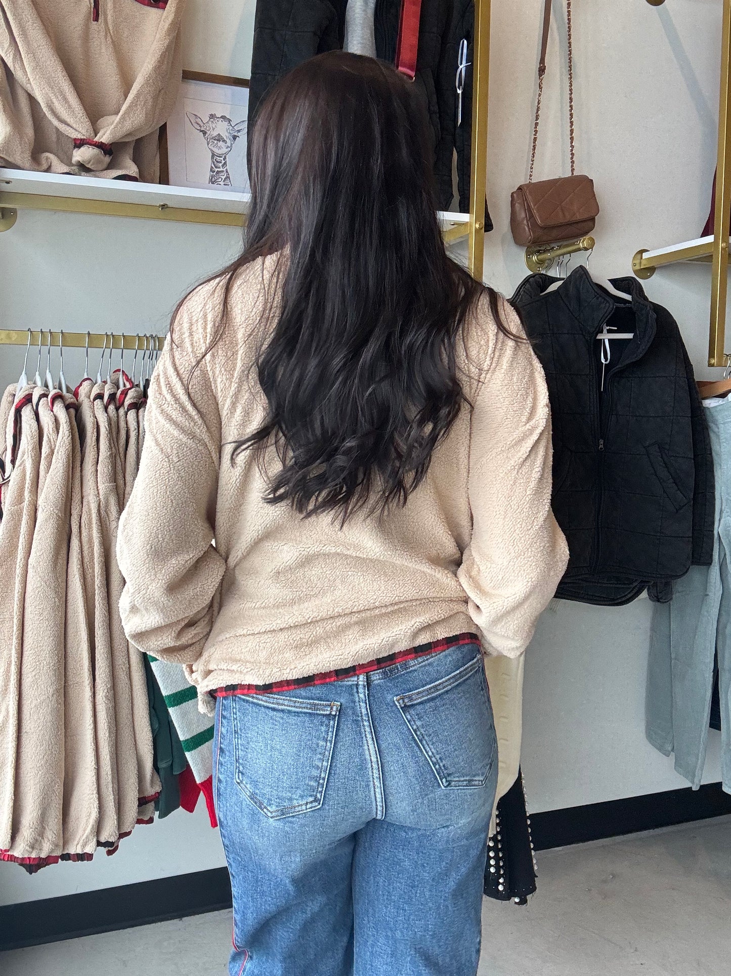 Taupe Buffalo Plaid Half Zip