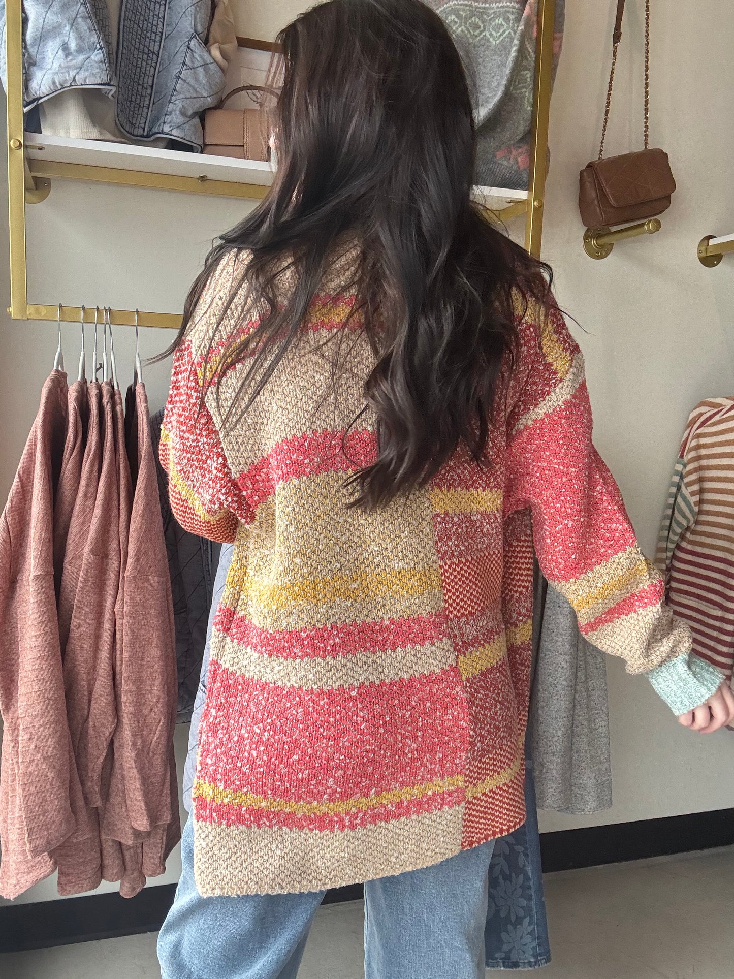 Orange Taupe Multi Cardigan