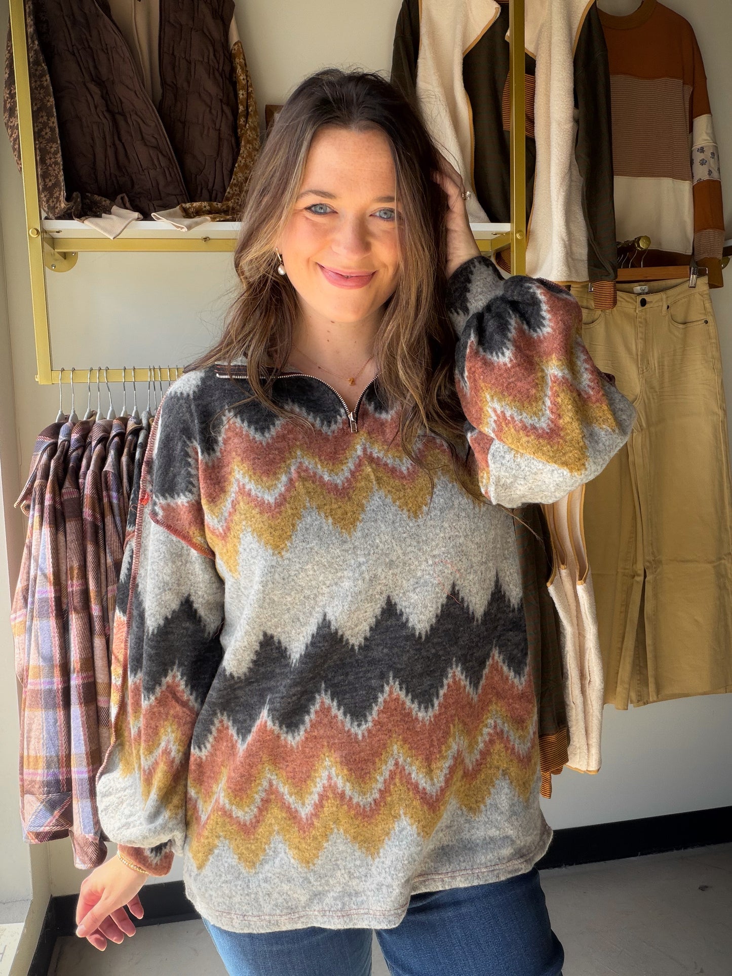 Mustard Rust Chevron Pullover