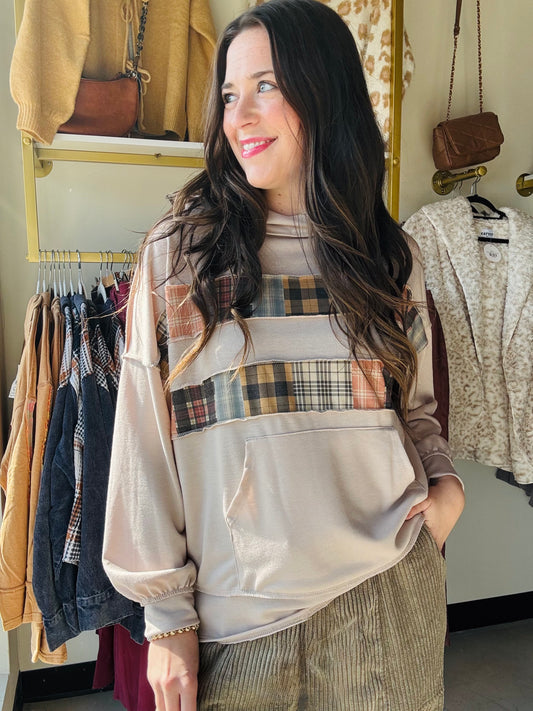 Plaid Band Pullover Hoodie