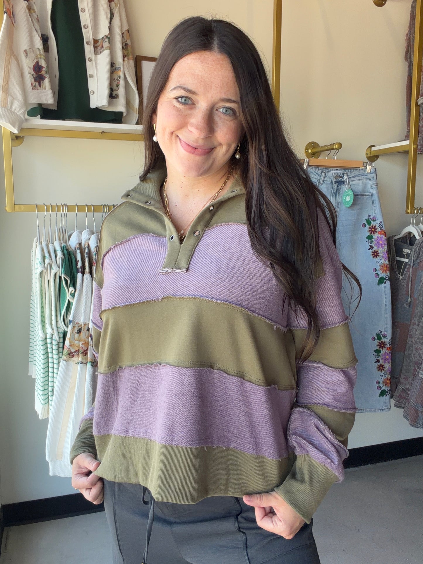 Olive French Terry Block Top