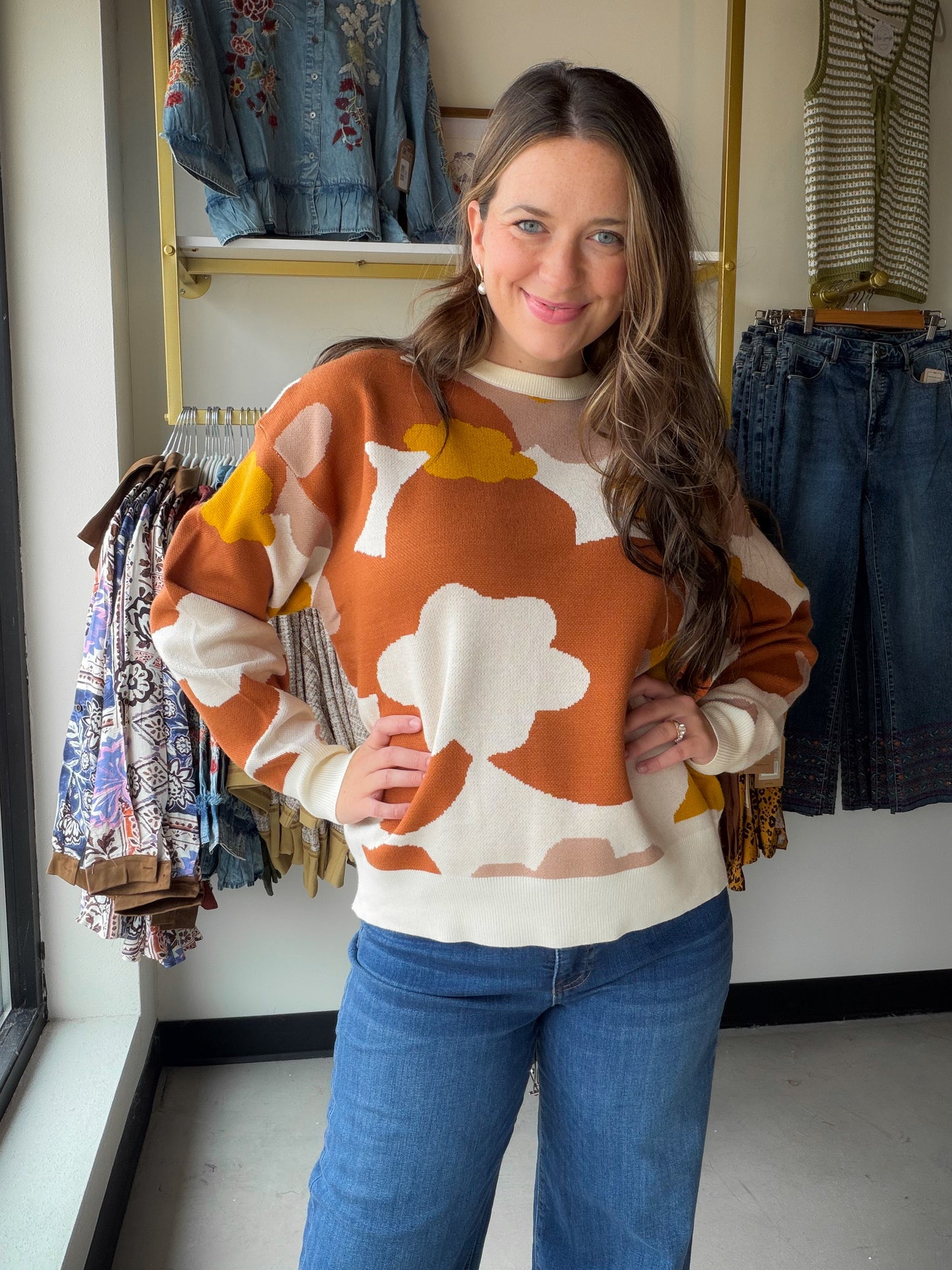Floral Intarsia Crewneck Sweater