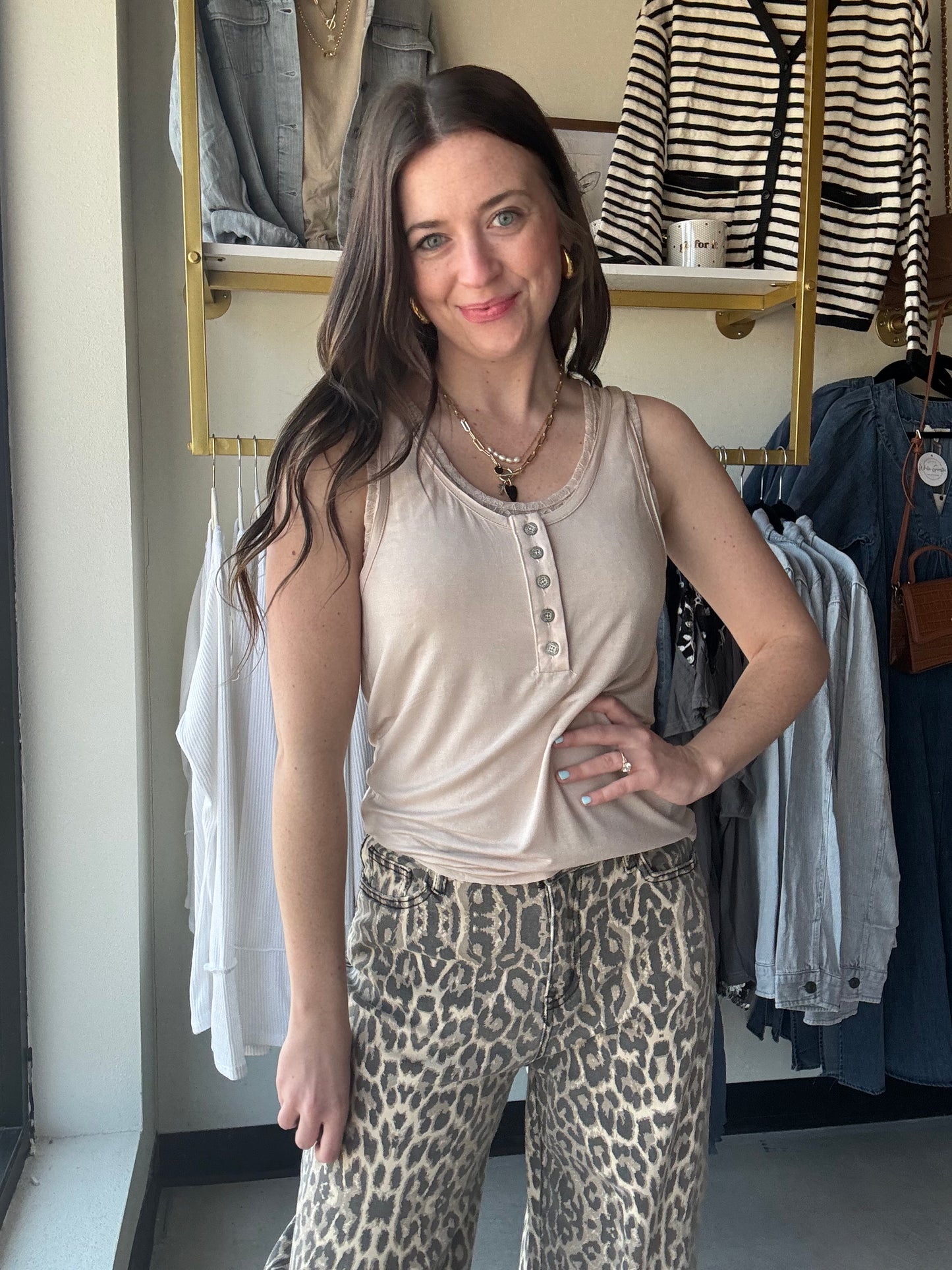 Oatmeal Lace Layer Tank