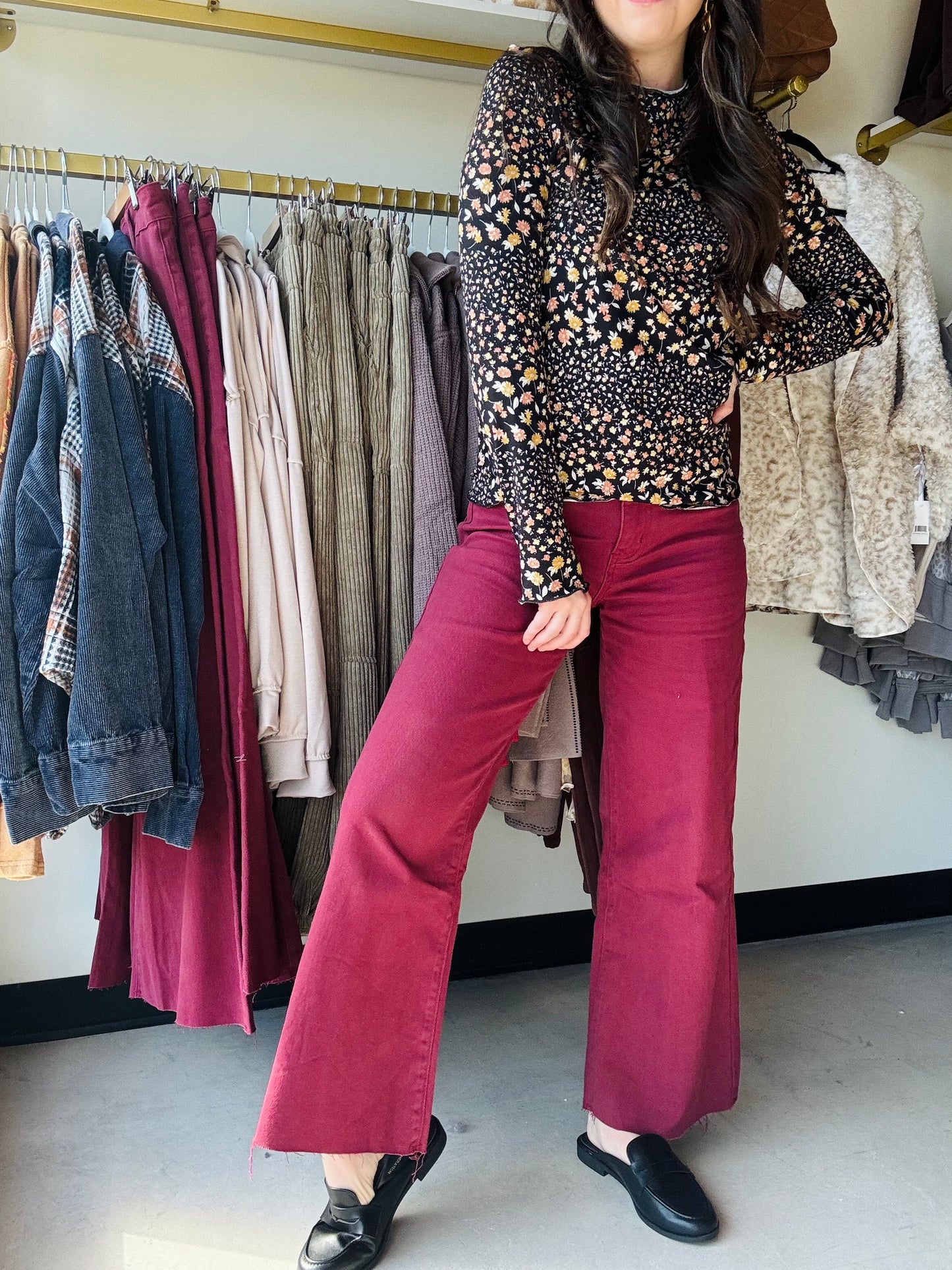 Wine High Rise Cropped Denim