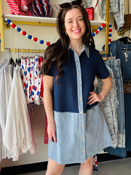 Navy Denim Block Dress