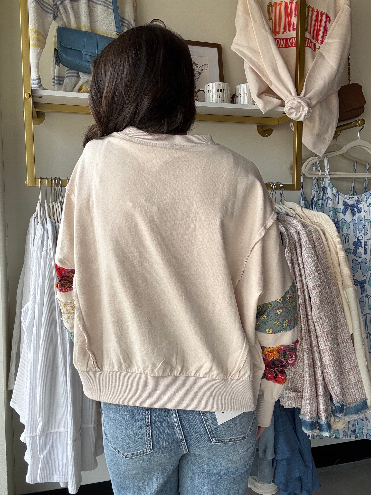 Oatmeal Mix Sleeve Pullover