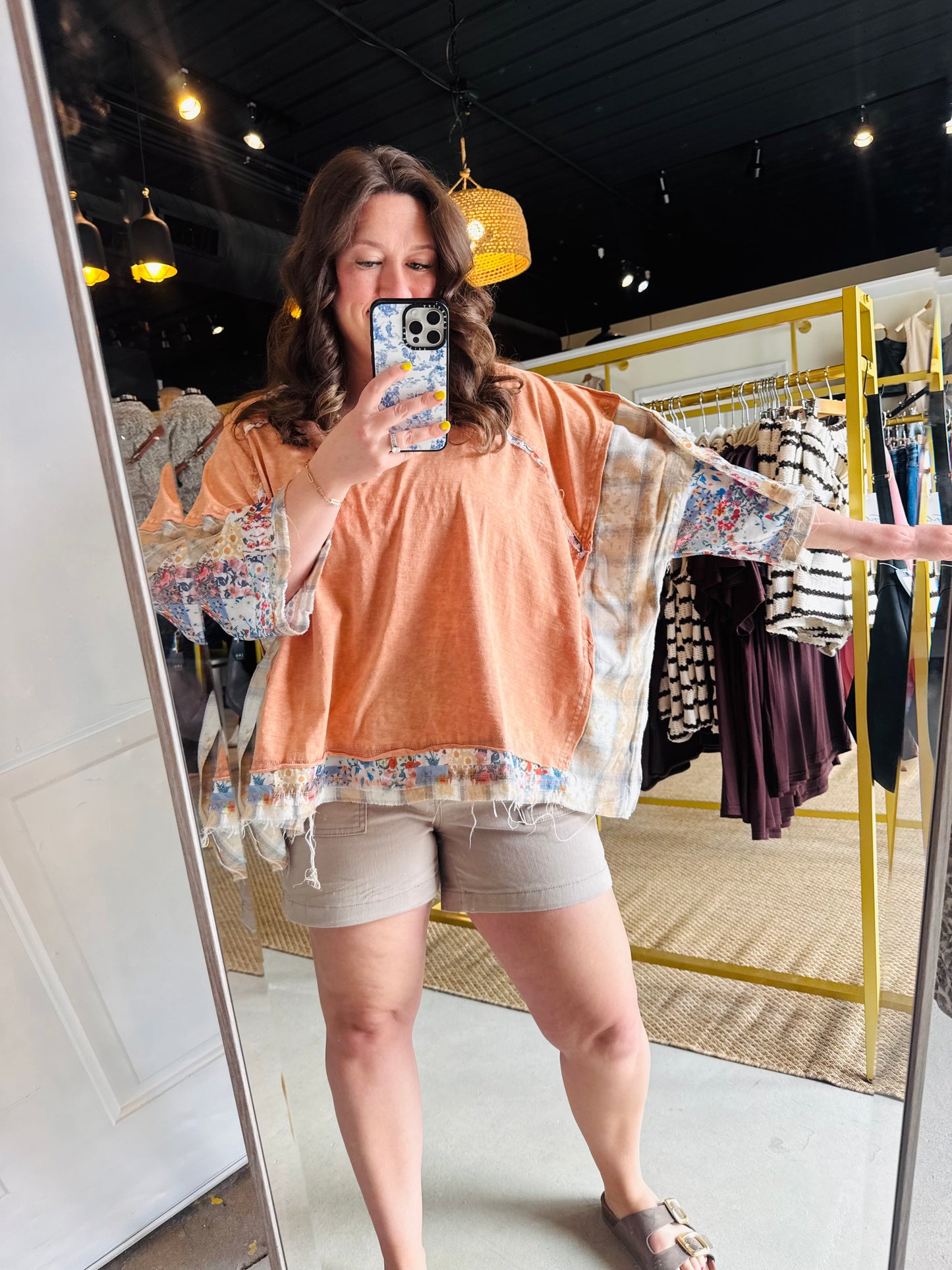 Peach Multi Print Oversized Top