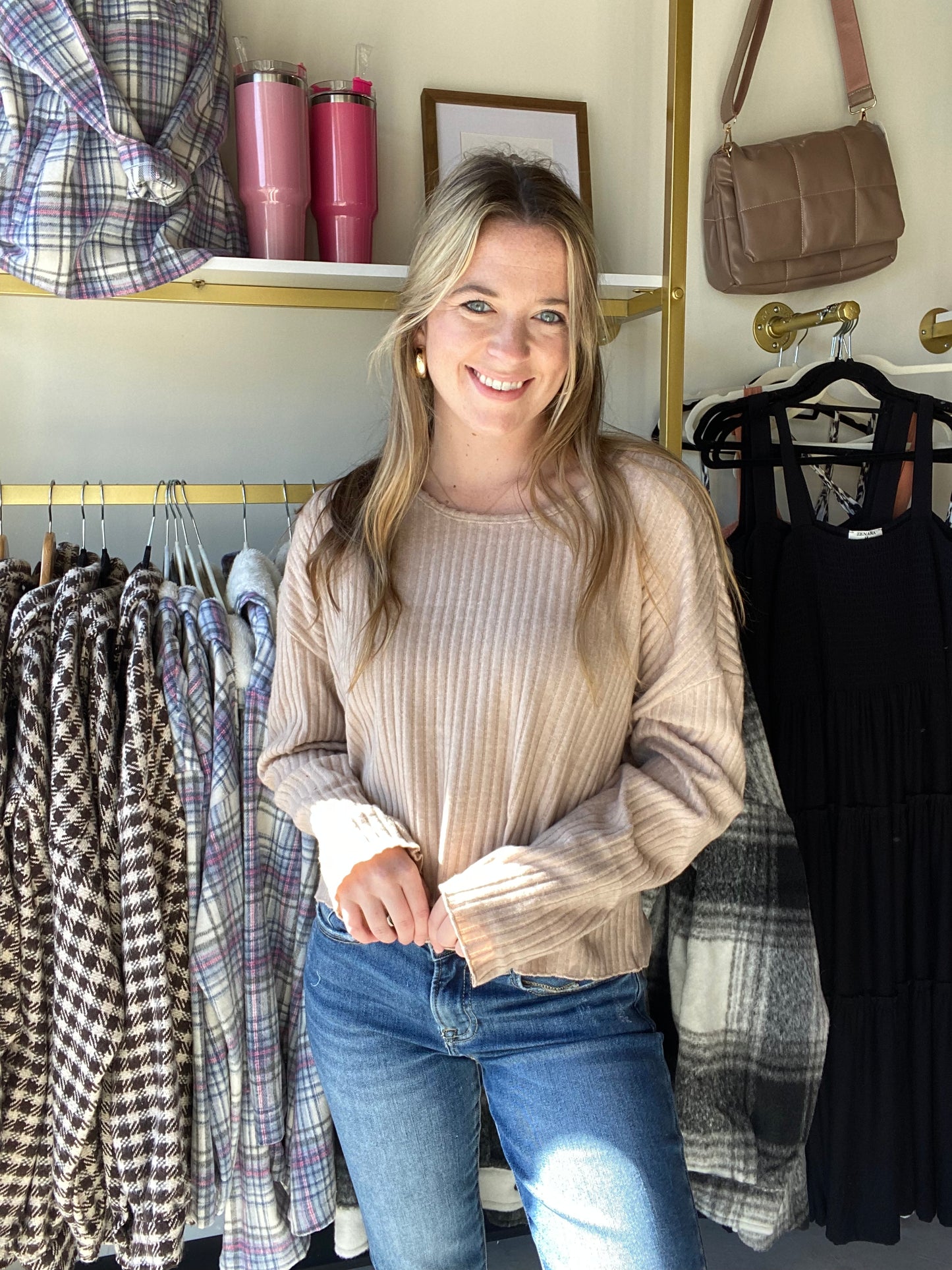 Beige Lettuce Cuff Cozy Top