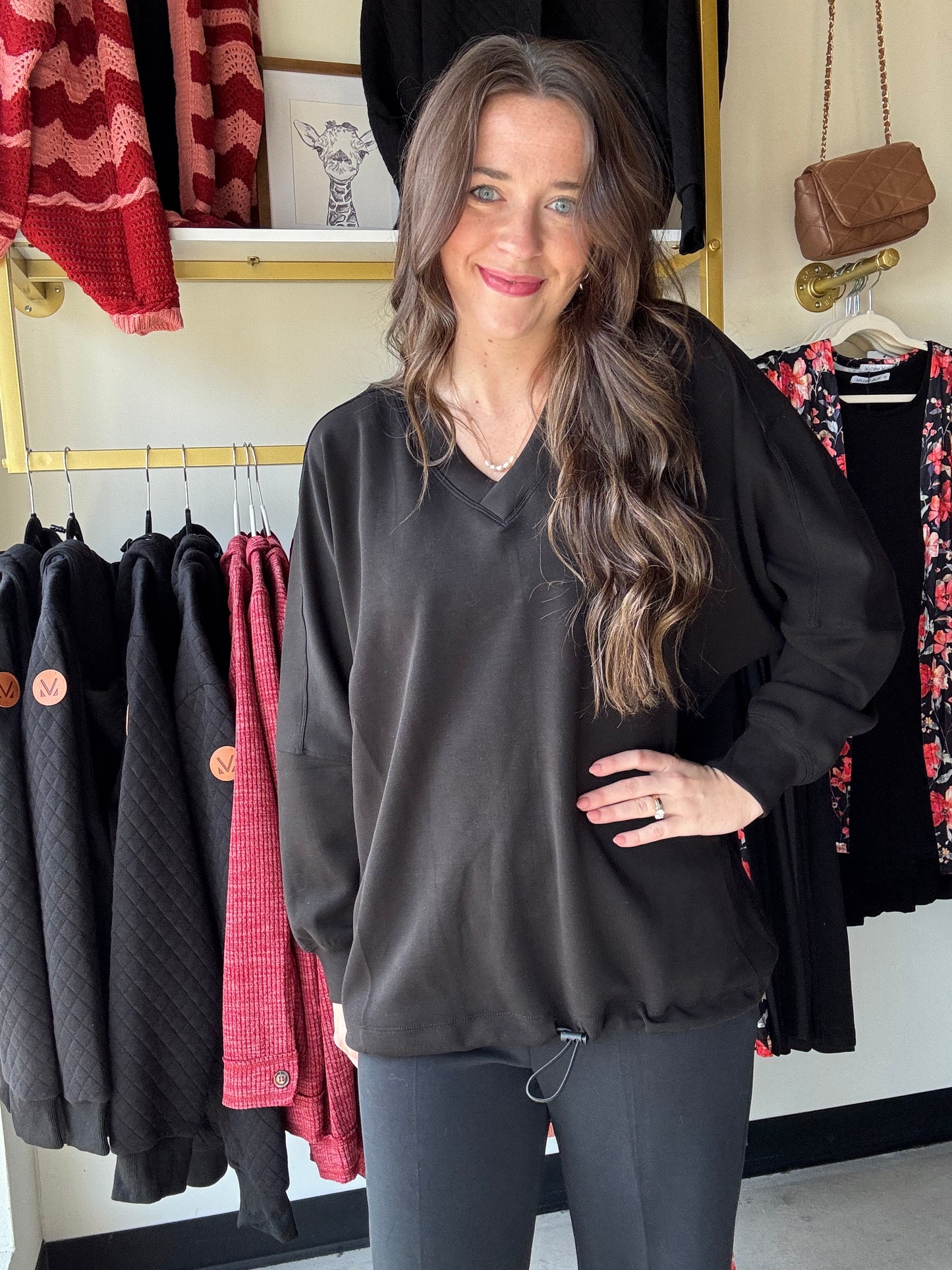 V Neck Raglan Sleeve Pullover