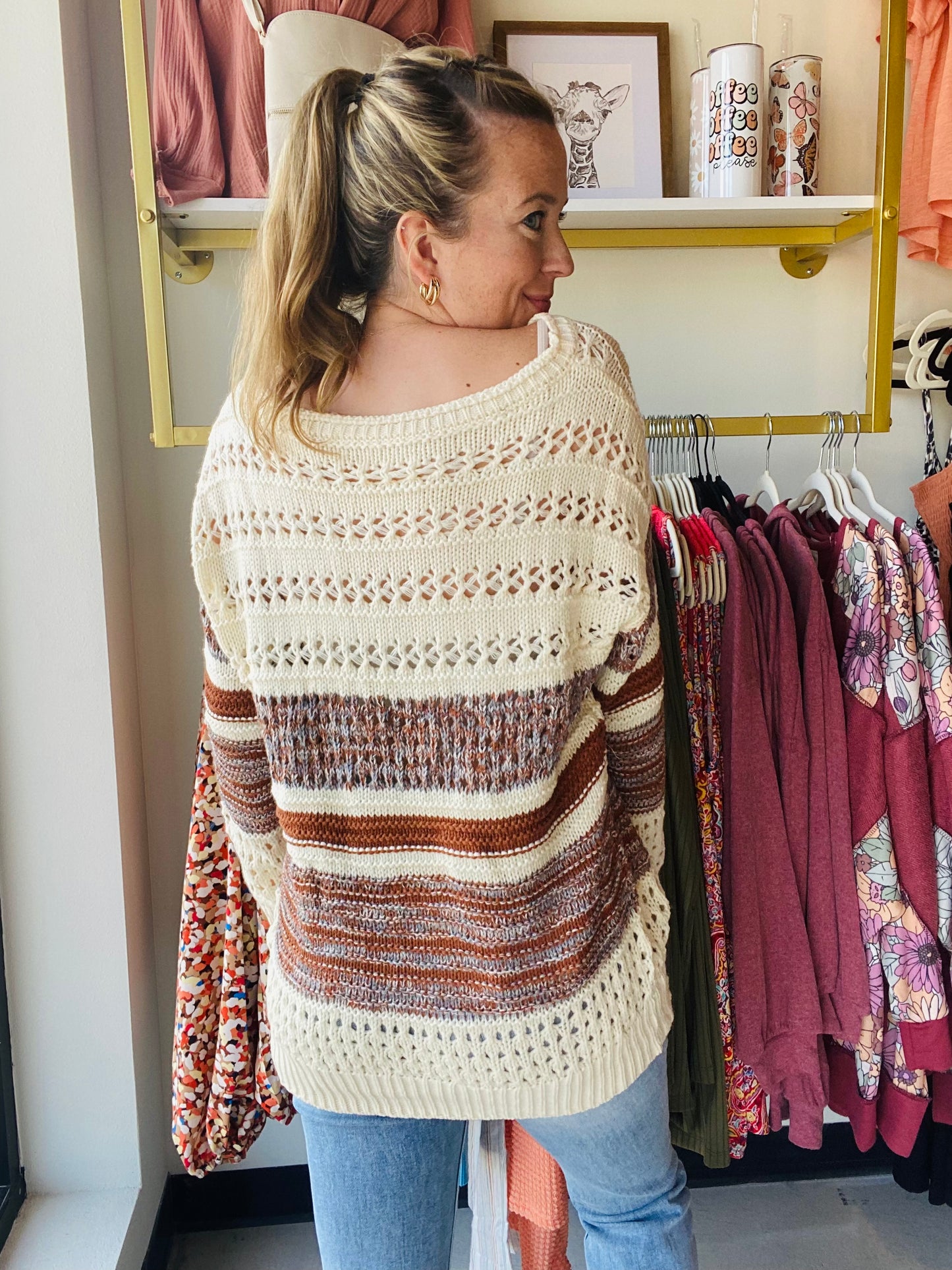 Brown Woven Accent Sweater