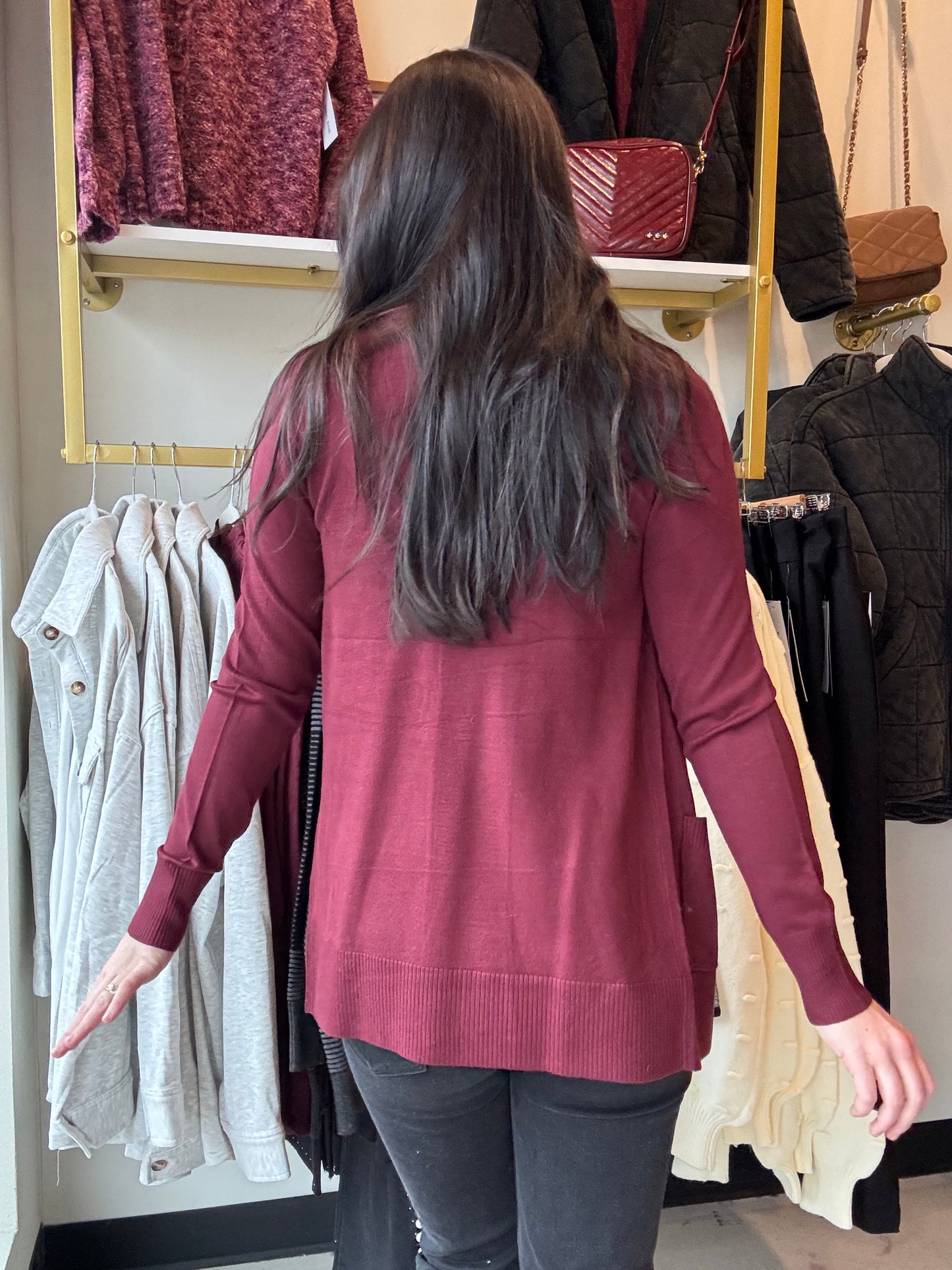 Burgundy Open Front Cardigan