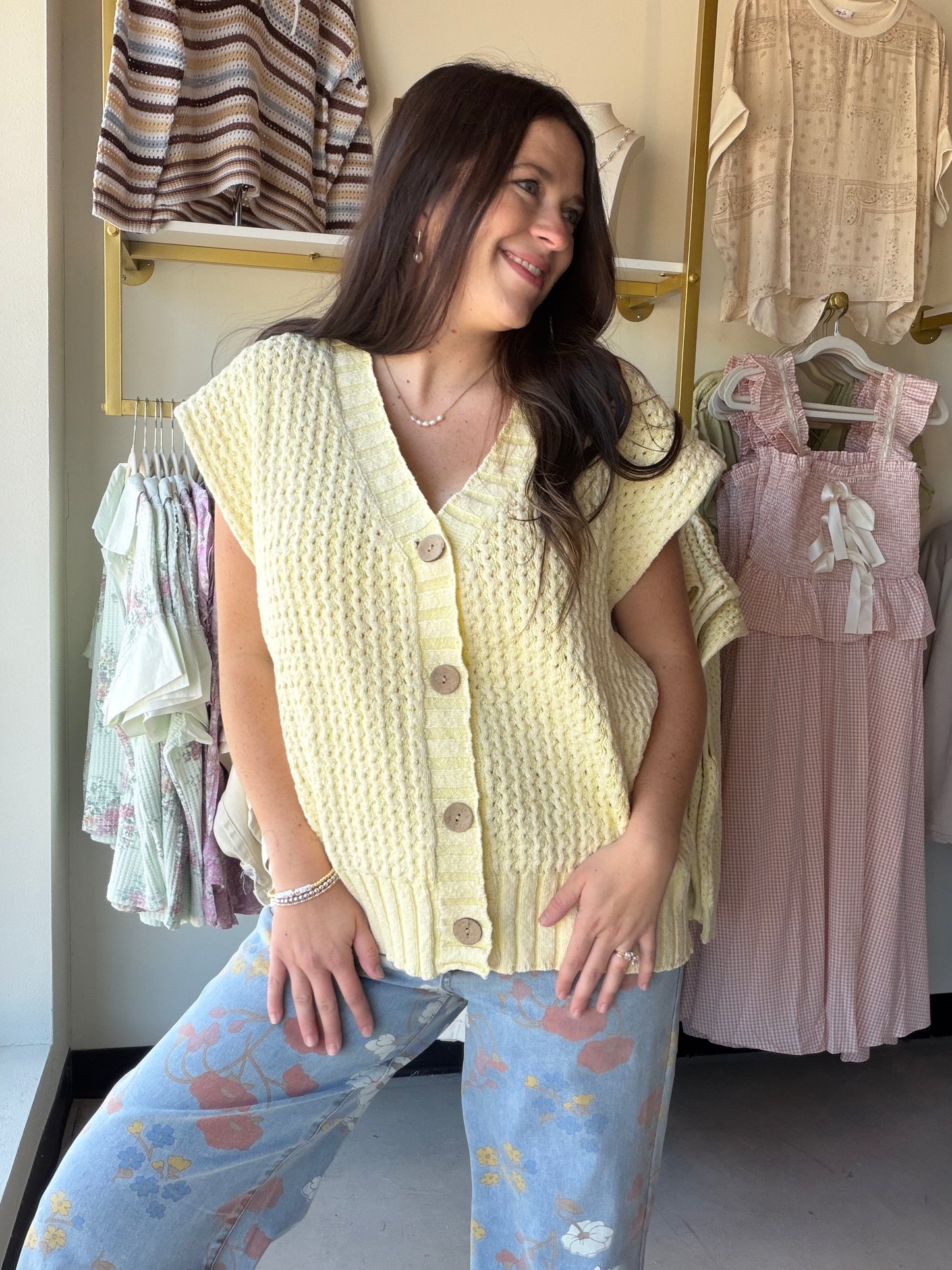 Lemon Distressed Sweater Vest