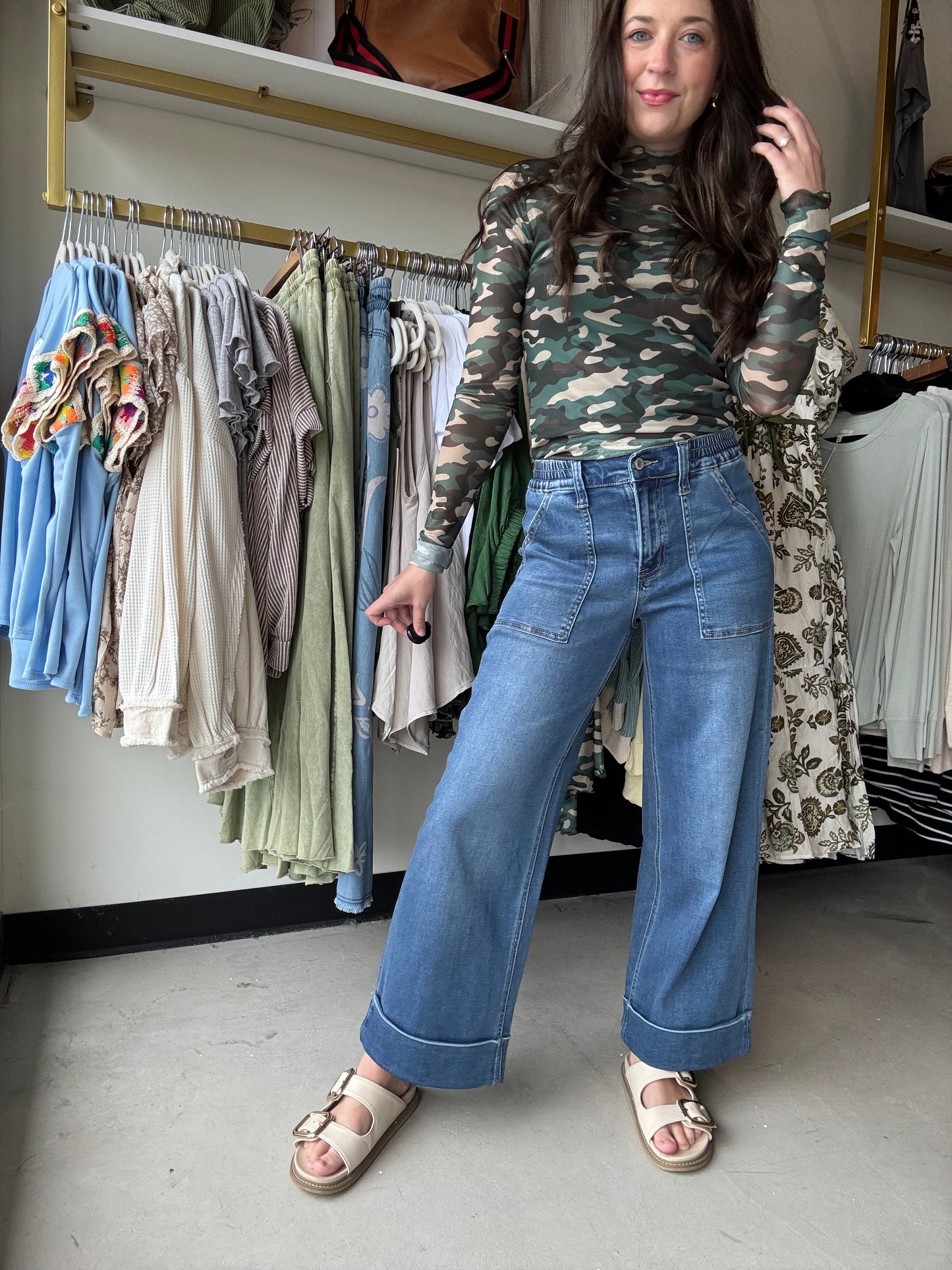 Double Cuff Wide Leg Denim - Vervet