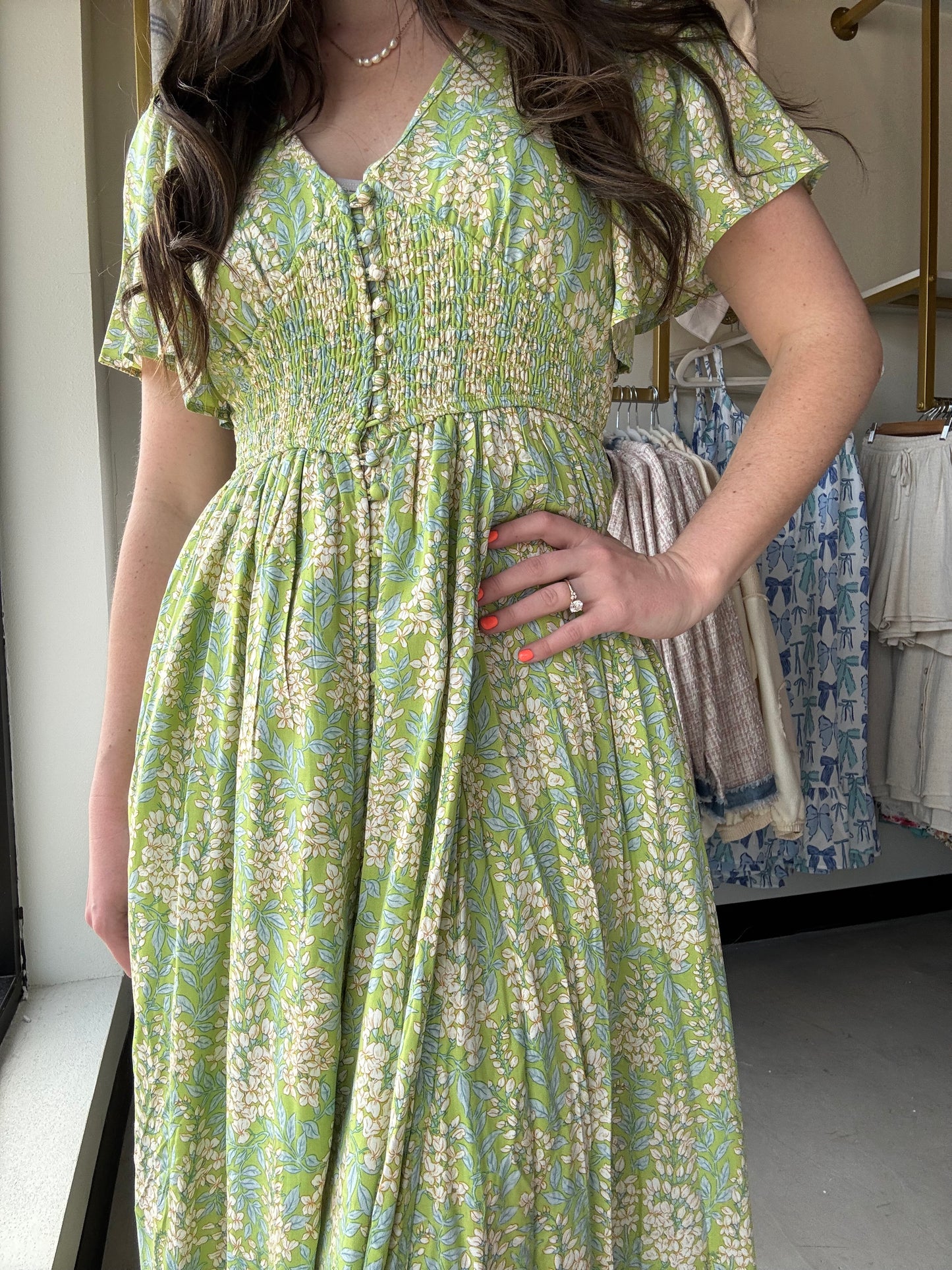 Fern Smocked Waist Button Dress