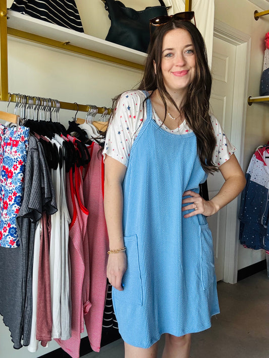 Light Blue Wave Ribbed Dress