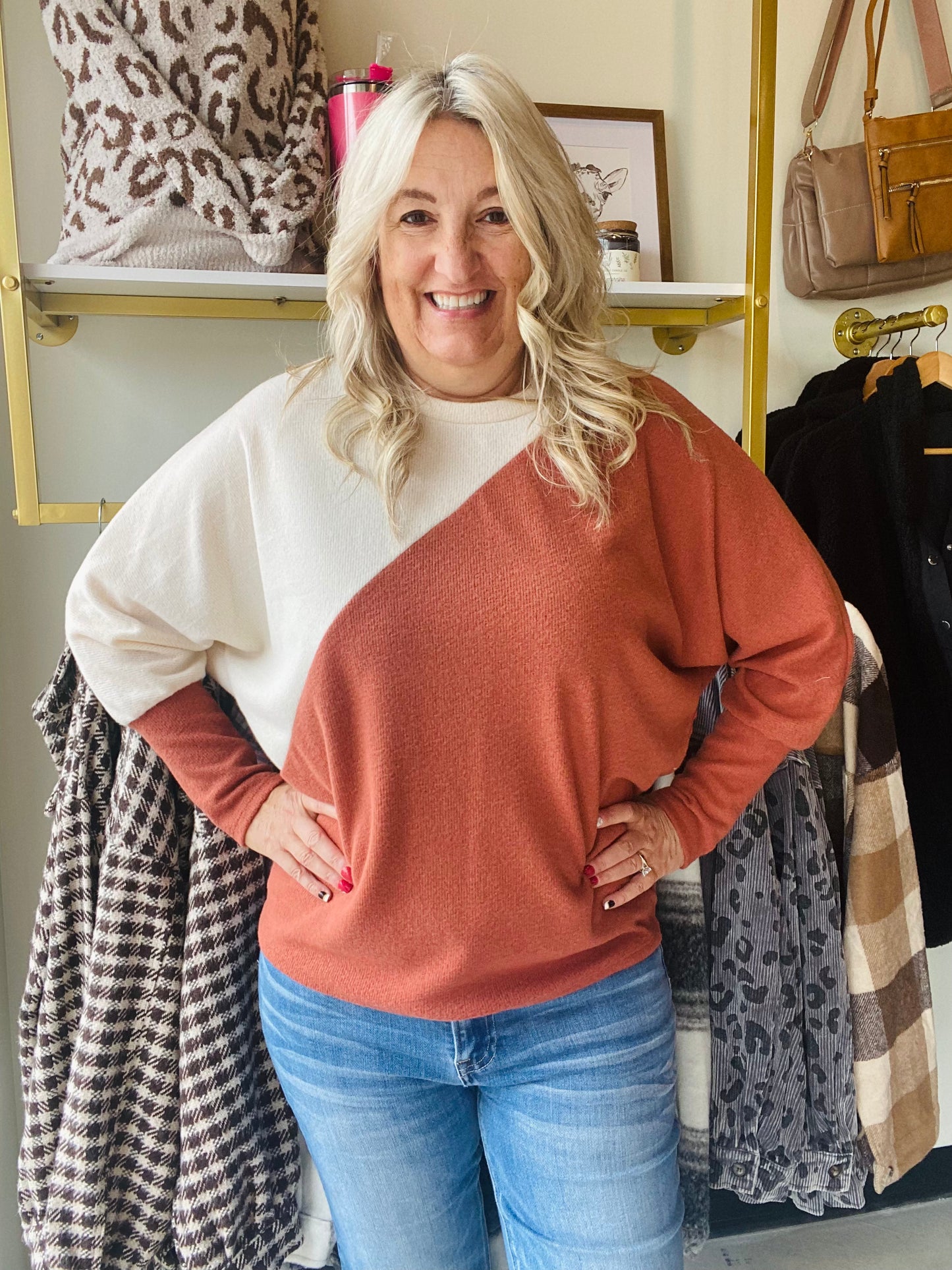 Rust and Ivory Contrast Top