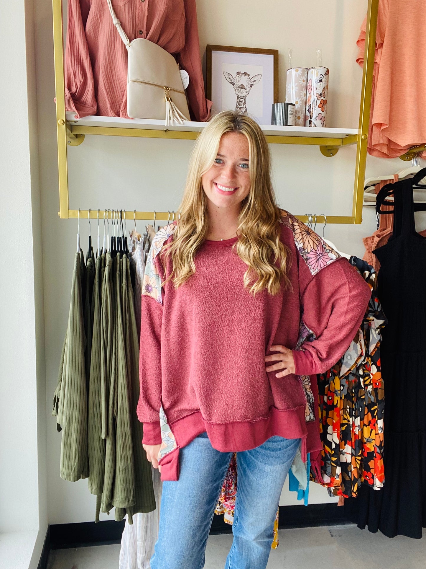 Burgundy Combo Reversed Terry Top